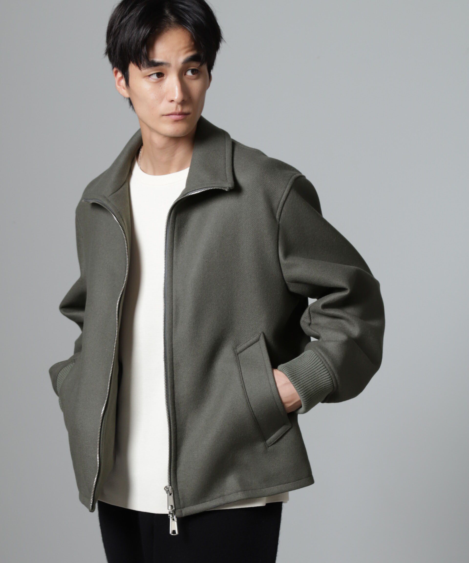 nano･universe「ハードプレスメルトンジップアップブルゾン」|ブルゾン・スタジャン|