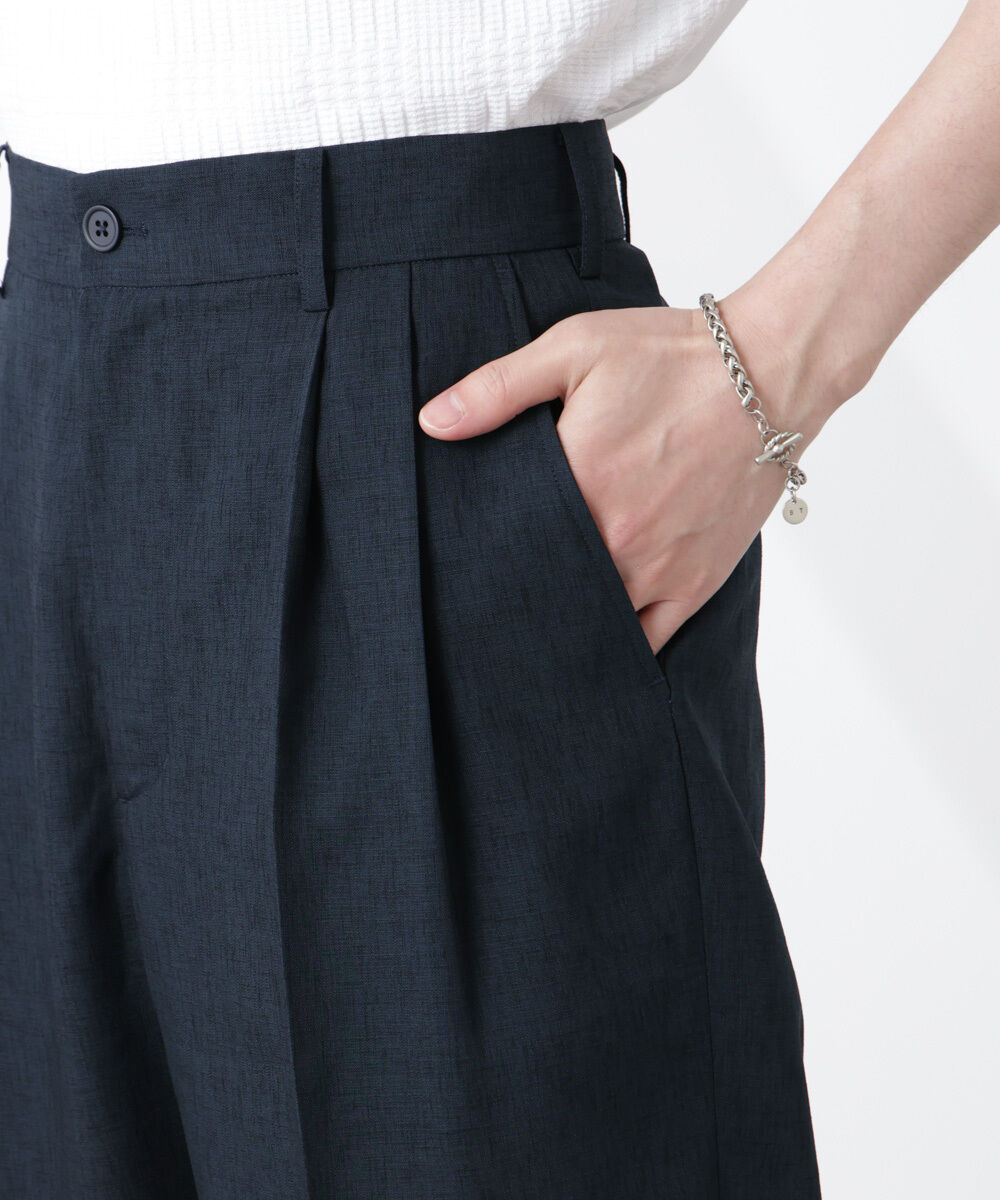 nano･universe「テックリネンリラックスタックテーパードパンツ」|チノ|