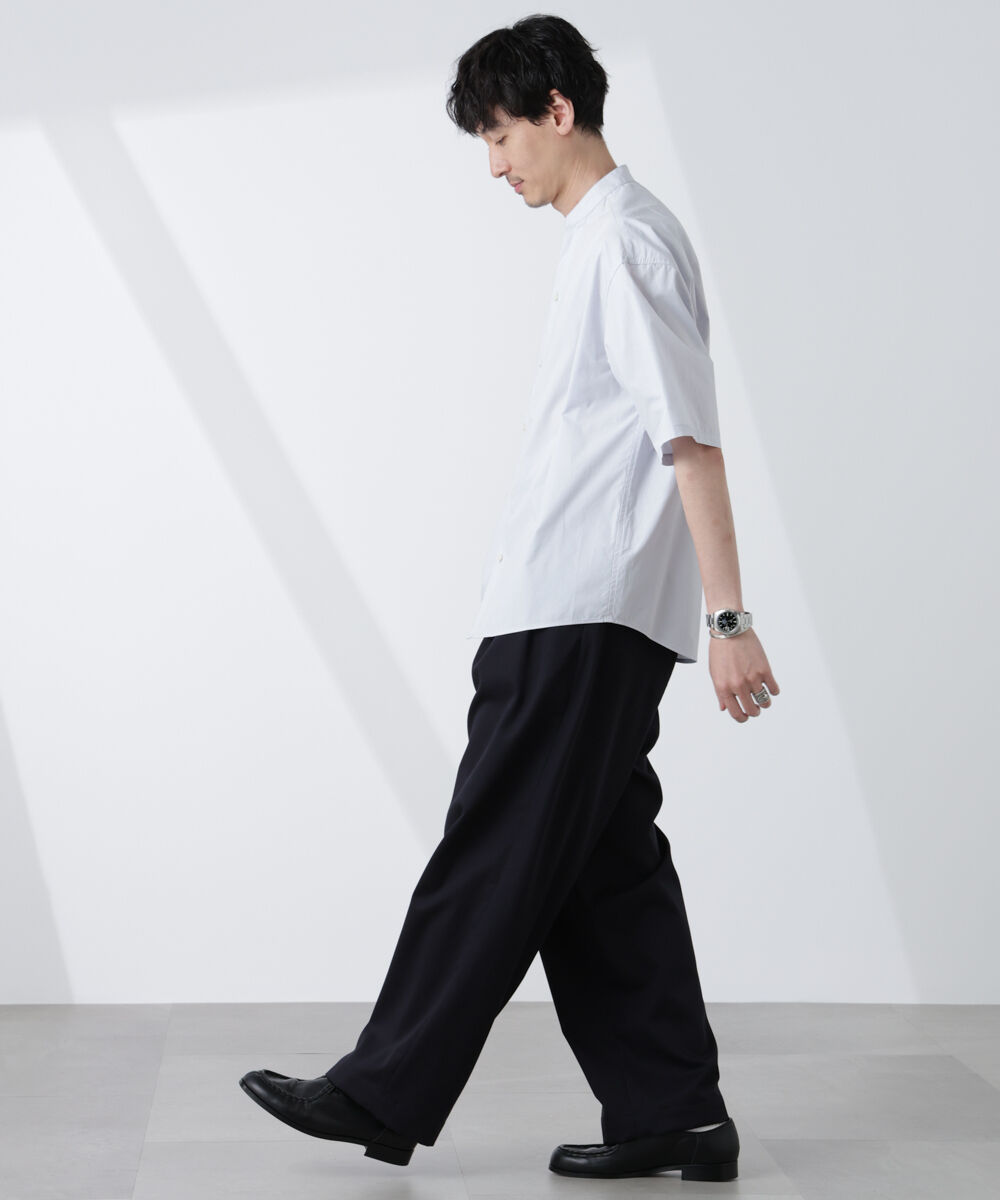 nano･universe「「大人のワイドシャツ」バンドカラー 半袖」|シャツ・ブラウス|