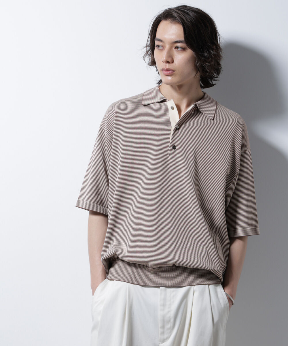 nano･universe「ハイゲージマイクロボーダーニットポロ」|ニット・セーター|