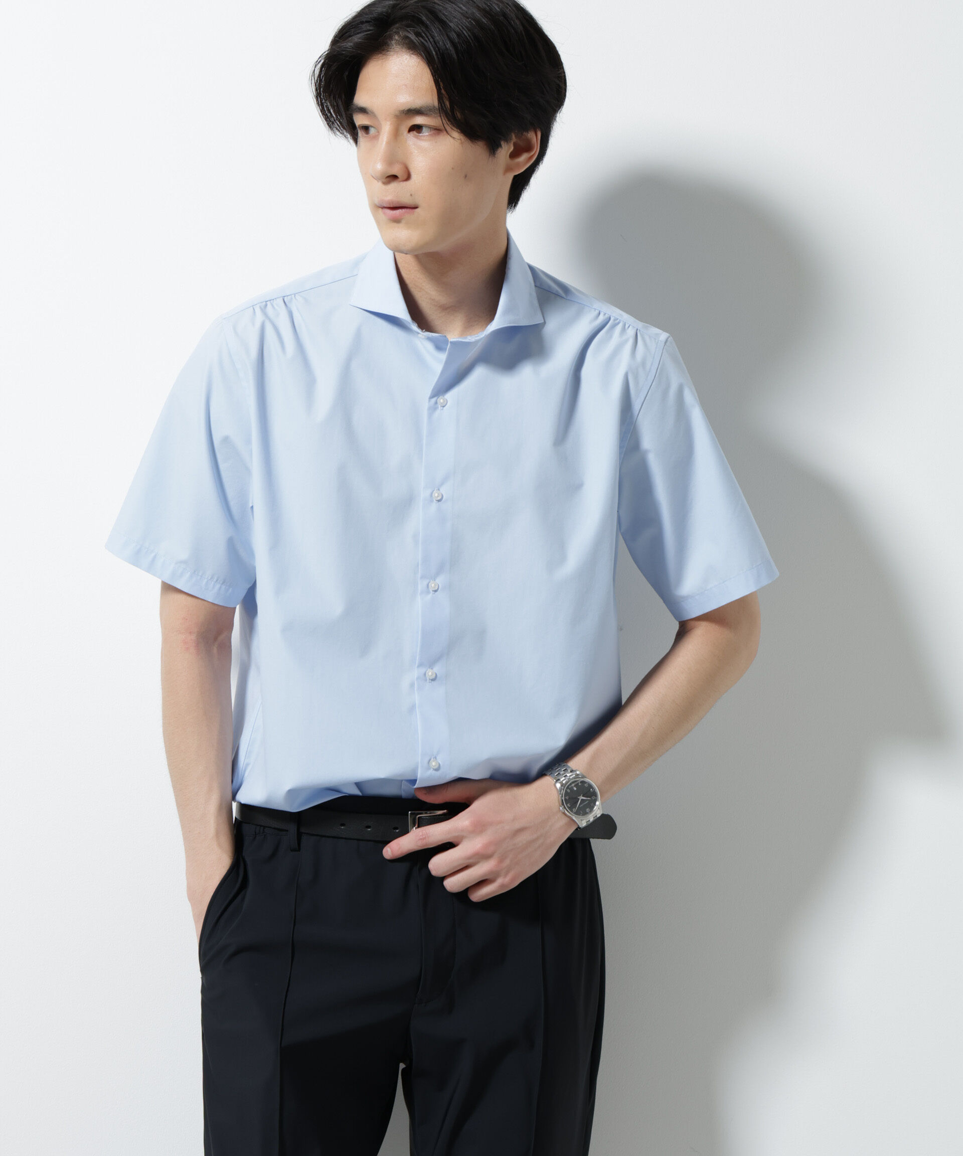 nano･universe「「N shirt」 速乾 ホリゾンタルカラーシャツ半袖」|シャツ・ブラウス|