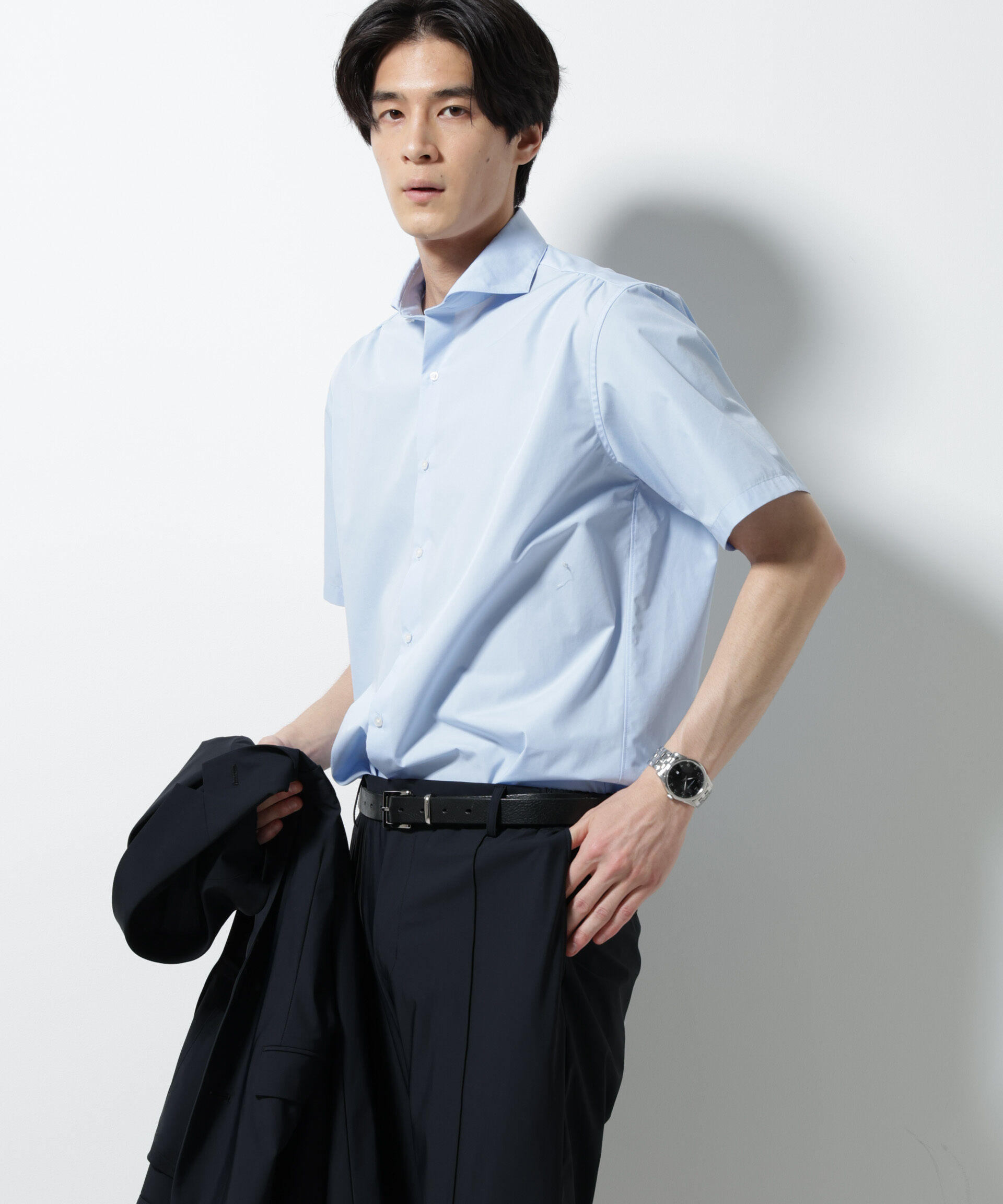 nano･universe「「N shirt」 速乾 ホリゾンタルカラーシャツ半袖」|シャツ・ブラウス|