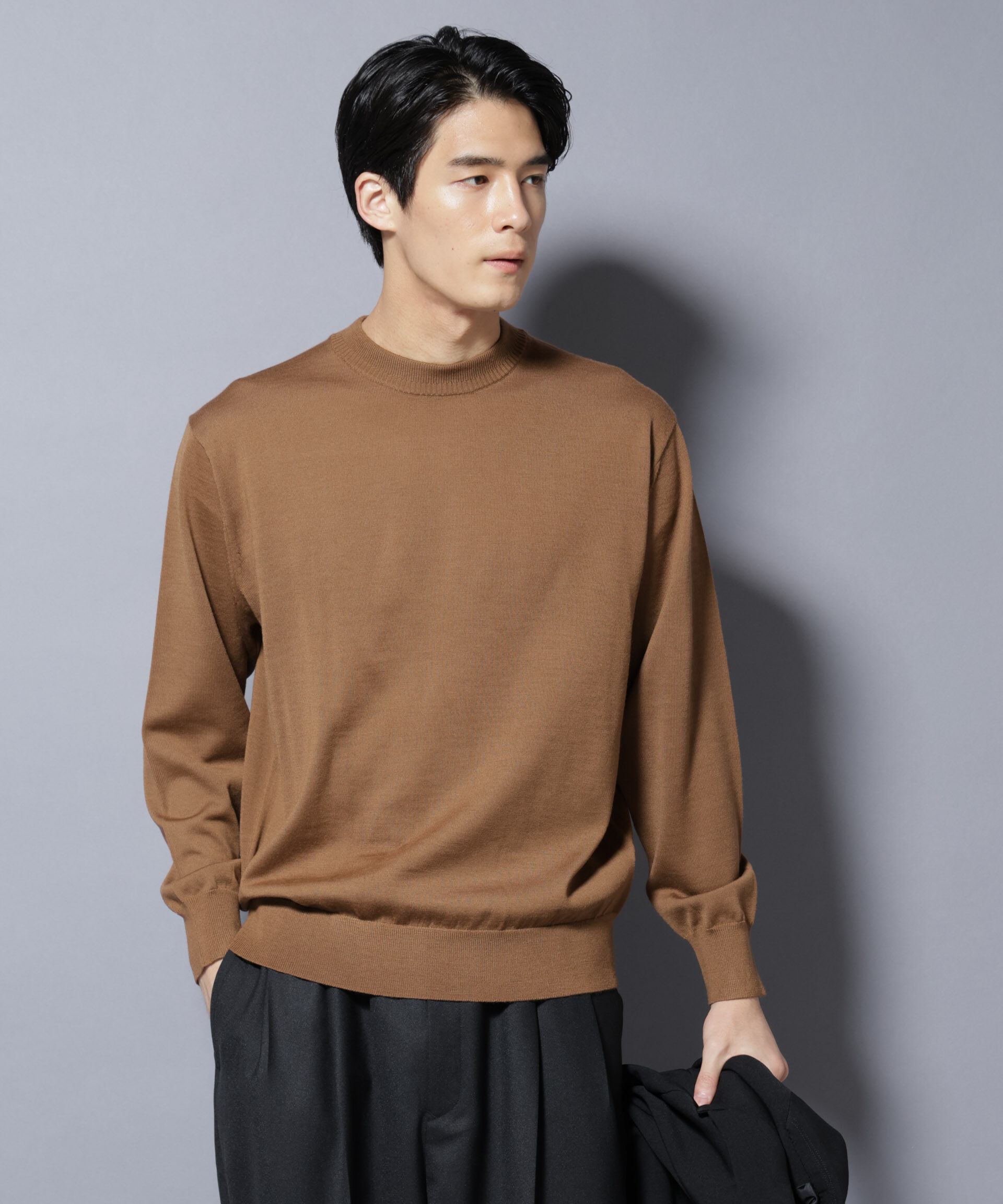 nano･universe「「毛玉レスニット」ファインゲージクルーネック」|ニット・セーター|キャメル4