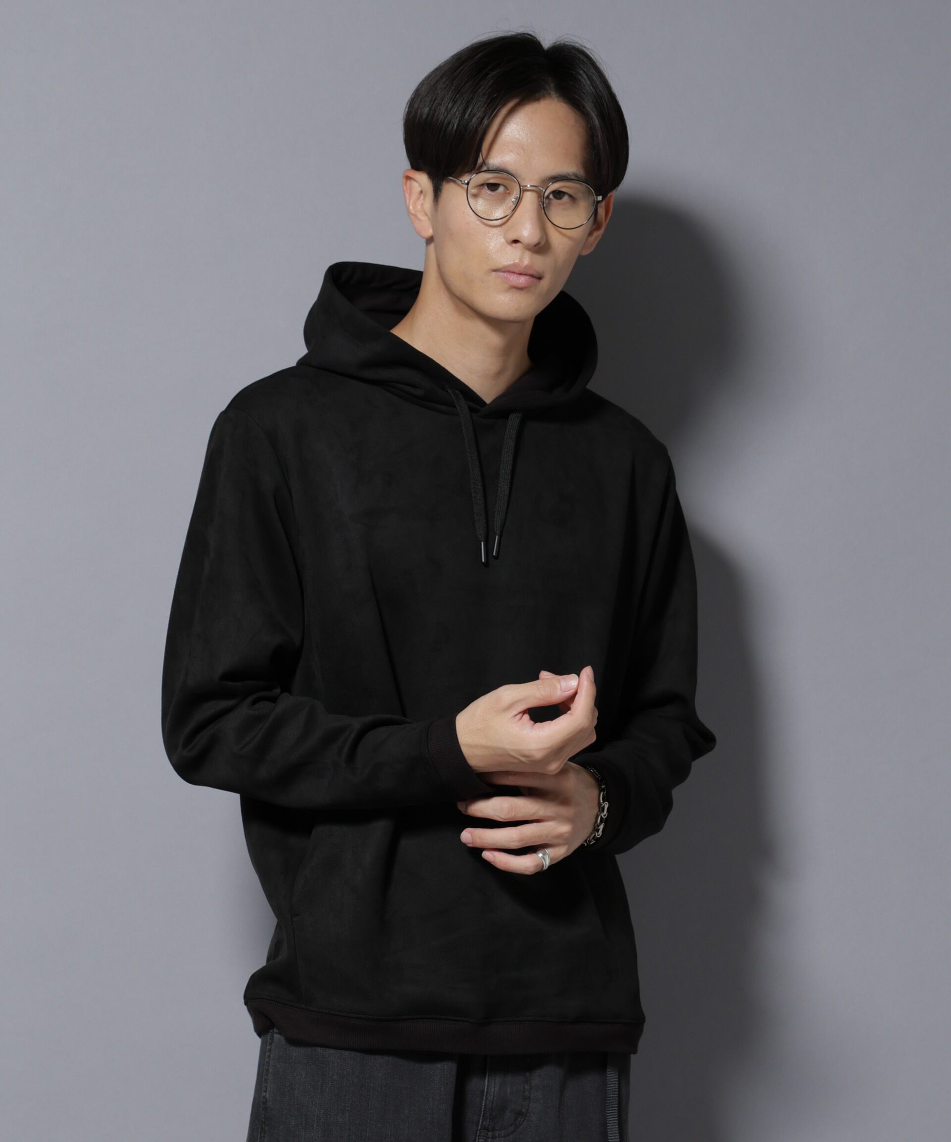 nano･universe「フェイクスエードフーディー 長袖」|Tシャツ・カットソー|ブラック