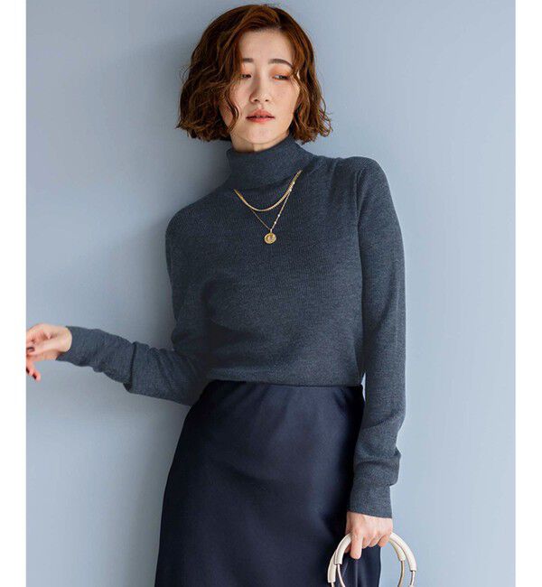 23区「【洗える】ウーステッドウール タートルネック ニット」|ニット・セーター|グレー系