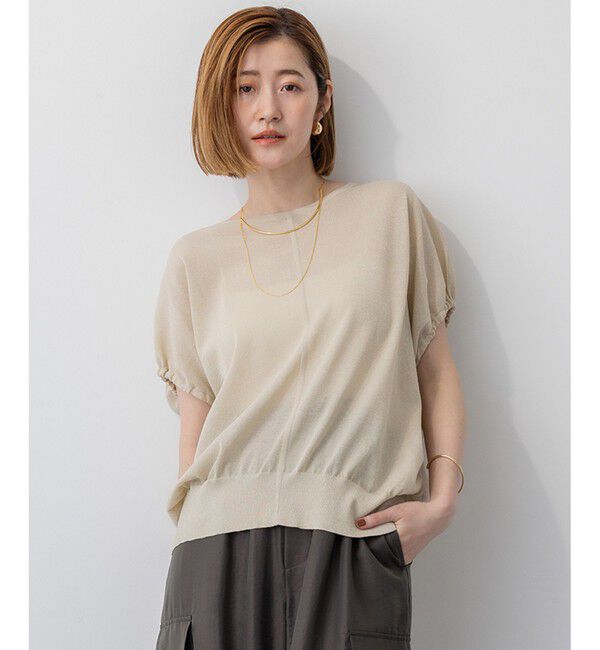 23区「【洗える】クリスピーシアールレックス ギャザースリーブ ラメ ニット」|ニット・セーター|ゴールド系