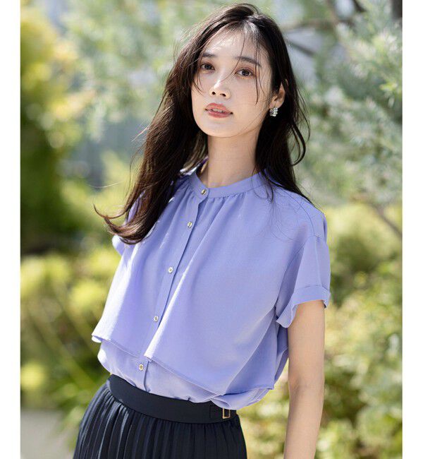 any SiS「【洗える】バンドカラーレイヤード ブラウス」|シャツ・ブラウス|ライトブルー