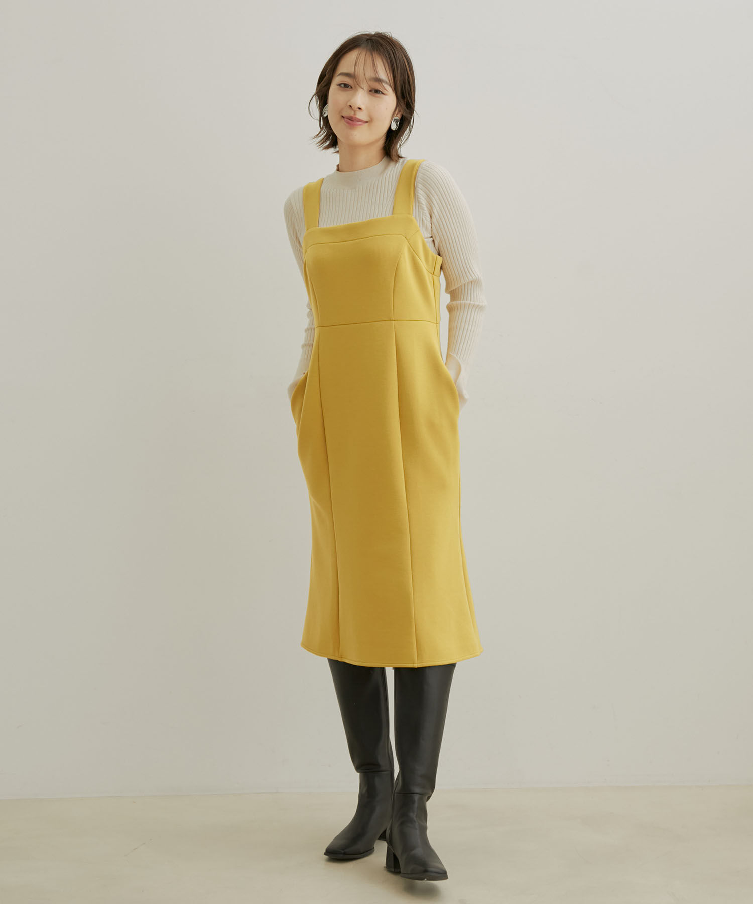 VIS「【スフレタッチシリーズ】【洗える】マーメイドジャンパースカート」|ワンピース|カラシ(86)