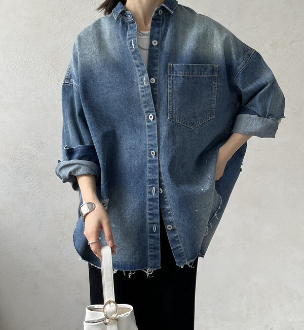  「【新色追加】ダメージデニムシャツ」|シャツ・ブラウス|