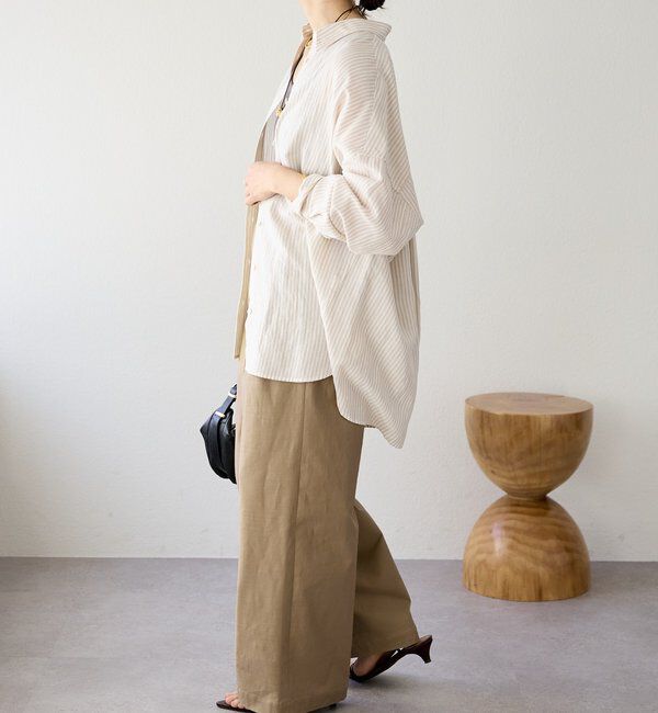  「予約【女性らしい抜け感】リネン混ストライプシャツ」|シャツ・ブラウス|