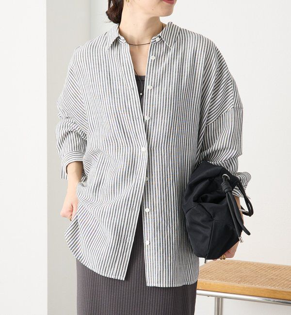  「予約【女性らしい抜け感】リネン混ストライプシャツ」|シャツ・ブラウス|