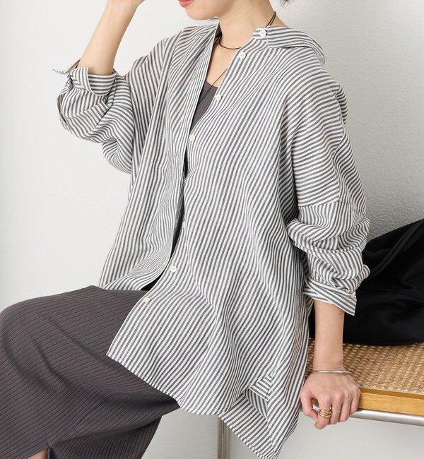  「予約【女性らしい抜け感】リネン混ストライプシャツ」|シャツ・ブラウス|