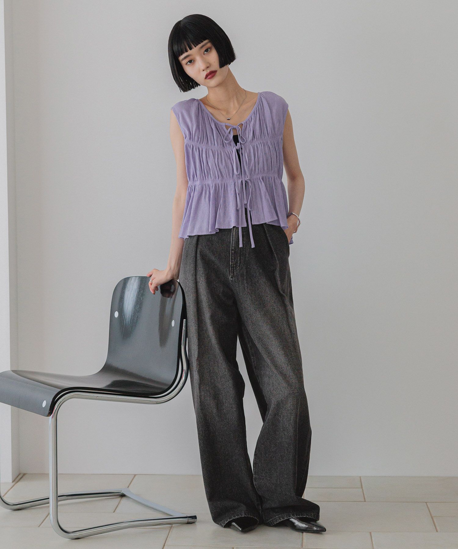 LOWRYS FARM「タックワイドデニム」|デニム|