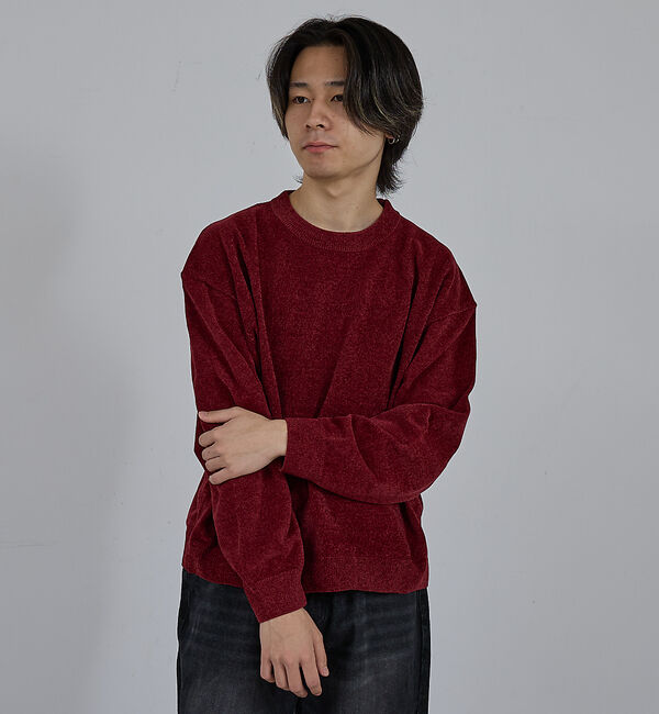 ABAHOUSE「【AH ABAHOUSE】ハイゲージモール クルーネックニット」|ニット・セーター|ワイン