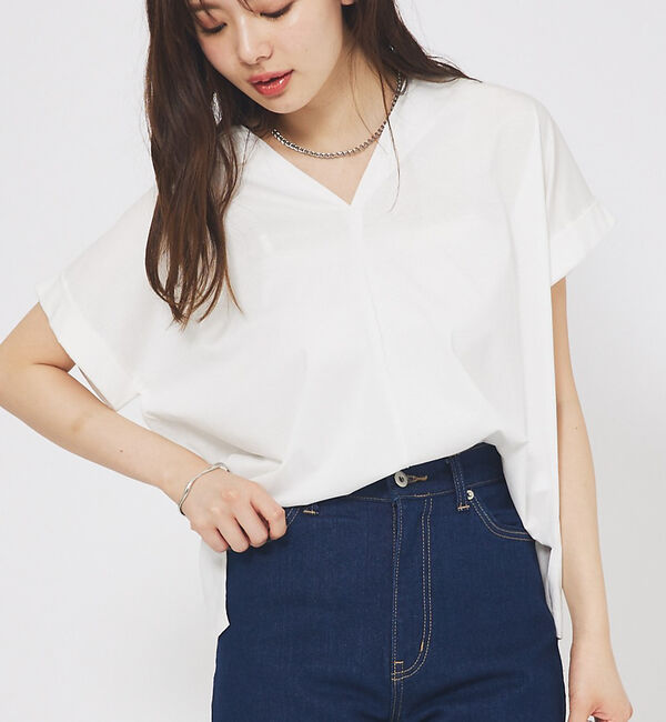 abahouse mavie「シルケットダブルVネックフレンチプルオーバー」|Tシャツ・カットソー|ホワイト