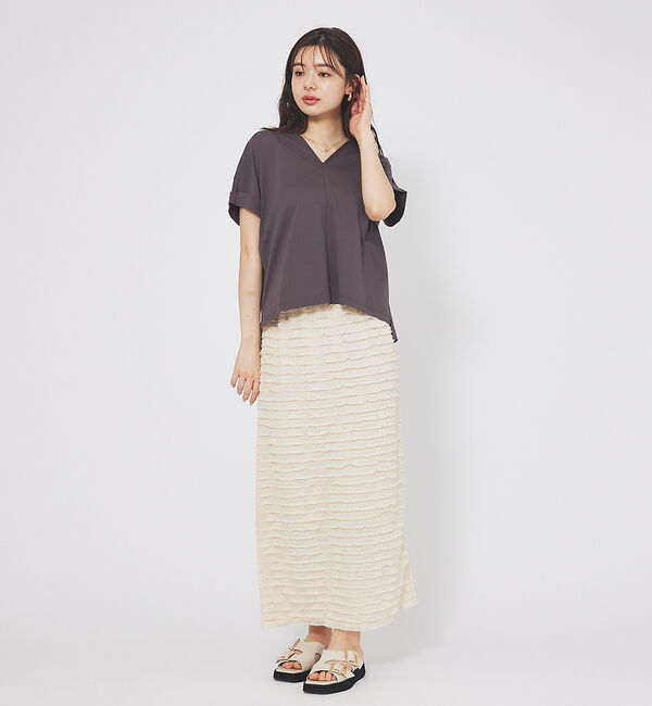 abahouse mavie「シルケットダブルVネックフレンチプルオーバー」|Tシャツ・カットソー|