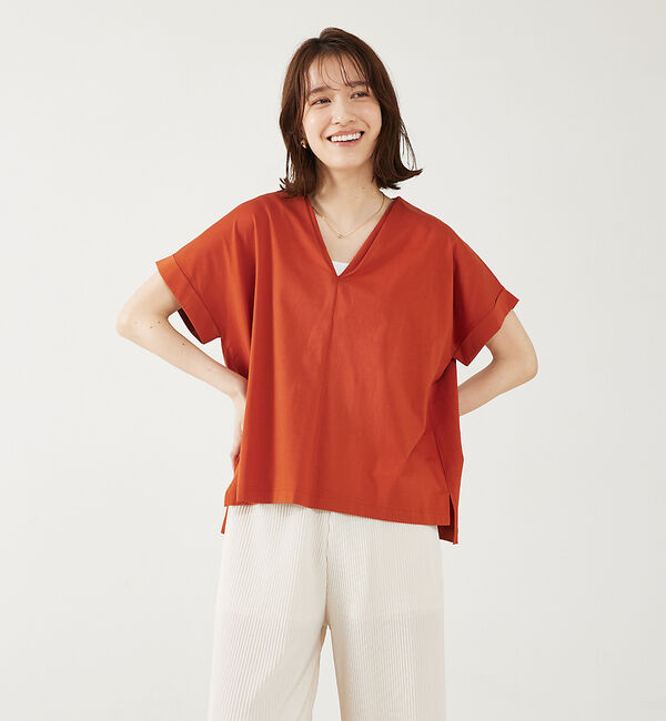 abahouse mavie「シルケットダブルVネックフレンチプルオーバー」|Tシャツ・カットソー|