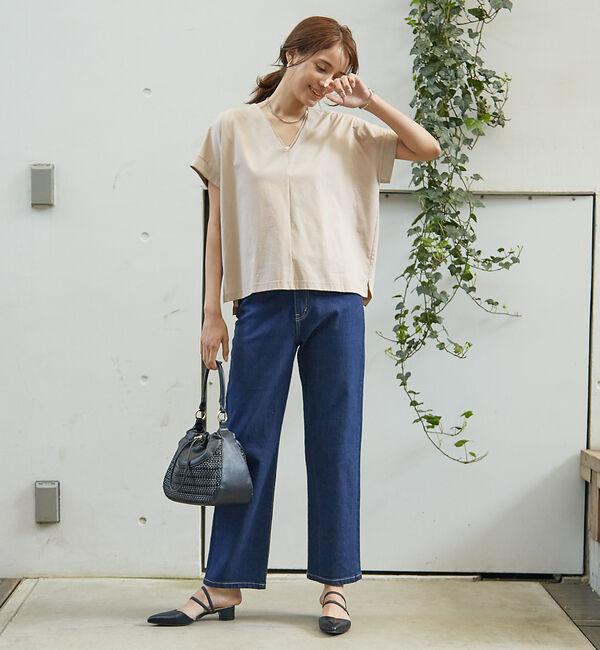 abahouse mavie「シルケットダブルVネックフレンチプルオーバー」|Tシャツ・カットソー|