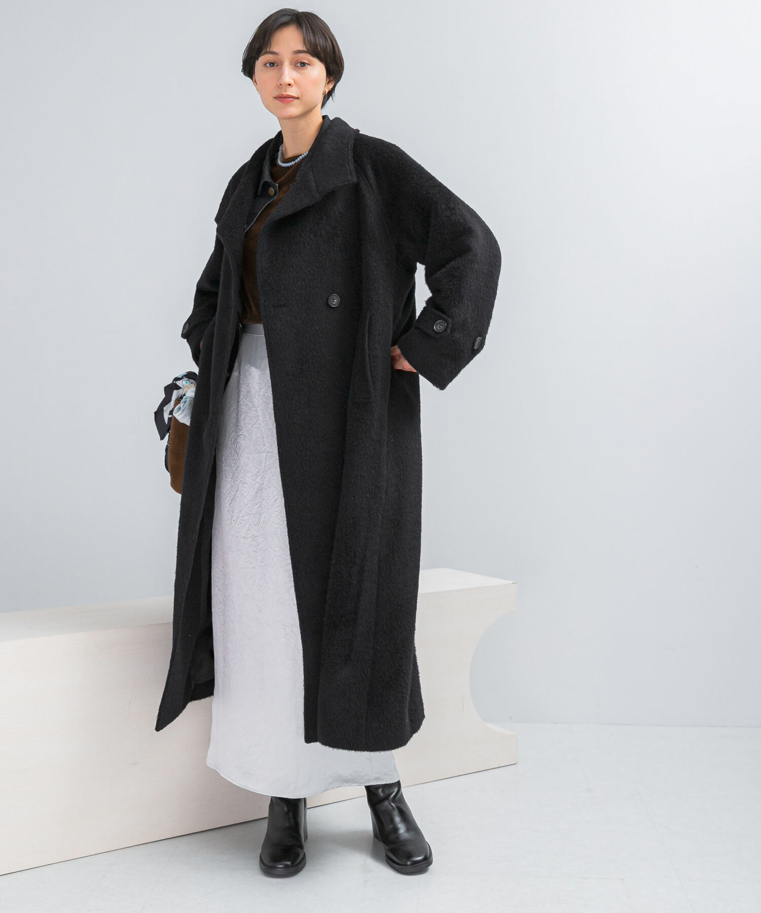 URBAN RESEARCH ROSSO「アルパカ混シャギースタンドコート」|ノーカラーコート|