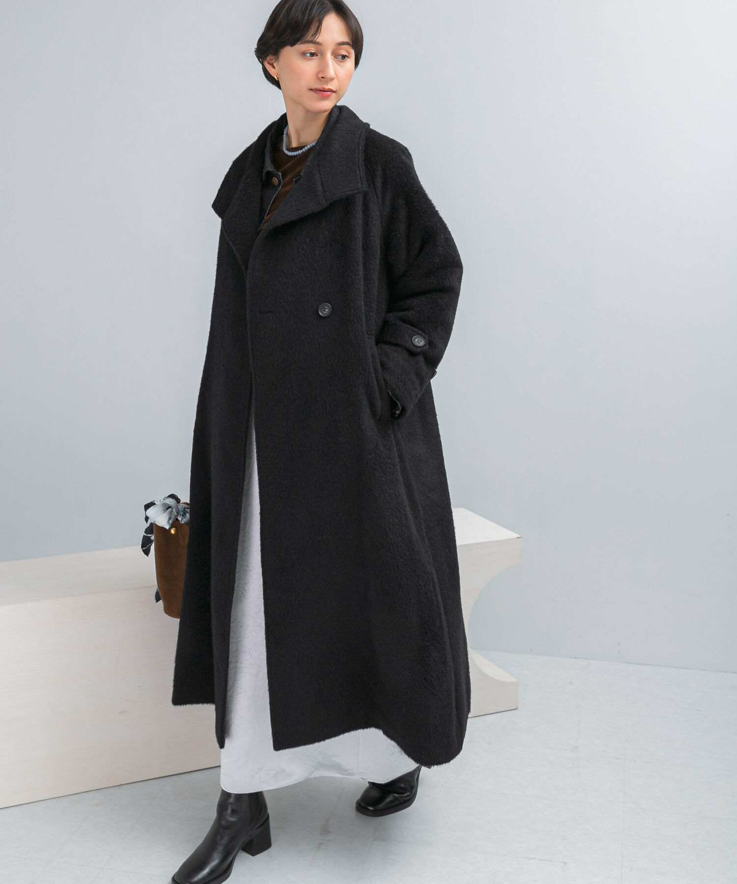 URBAN RESEARCH ROSSO「アルパカ混シャギースタンドコート」|ノーカラーコート|