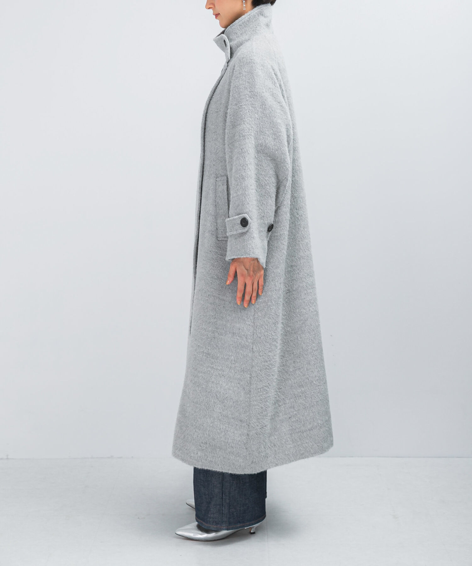 URBAN RESEARCH ROSSO「アルパカ混シャギースタンドコート」|ノーカラーコート|