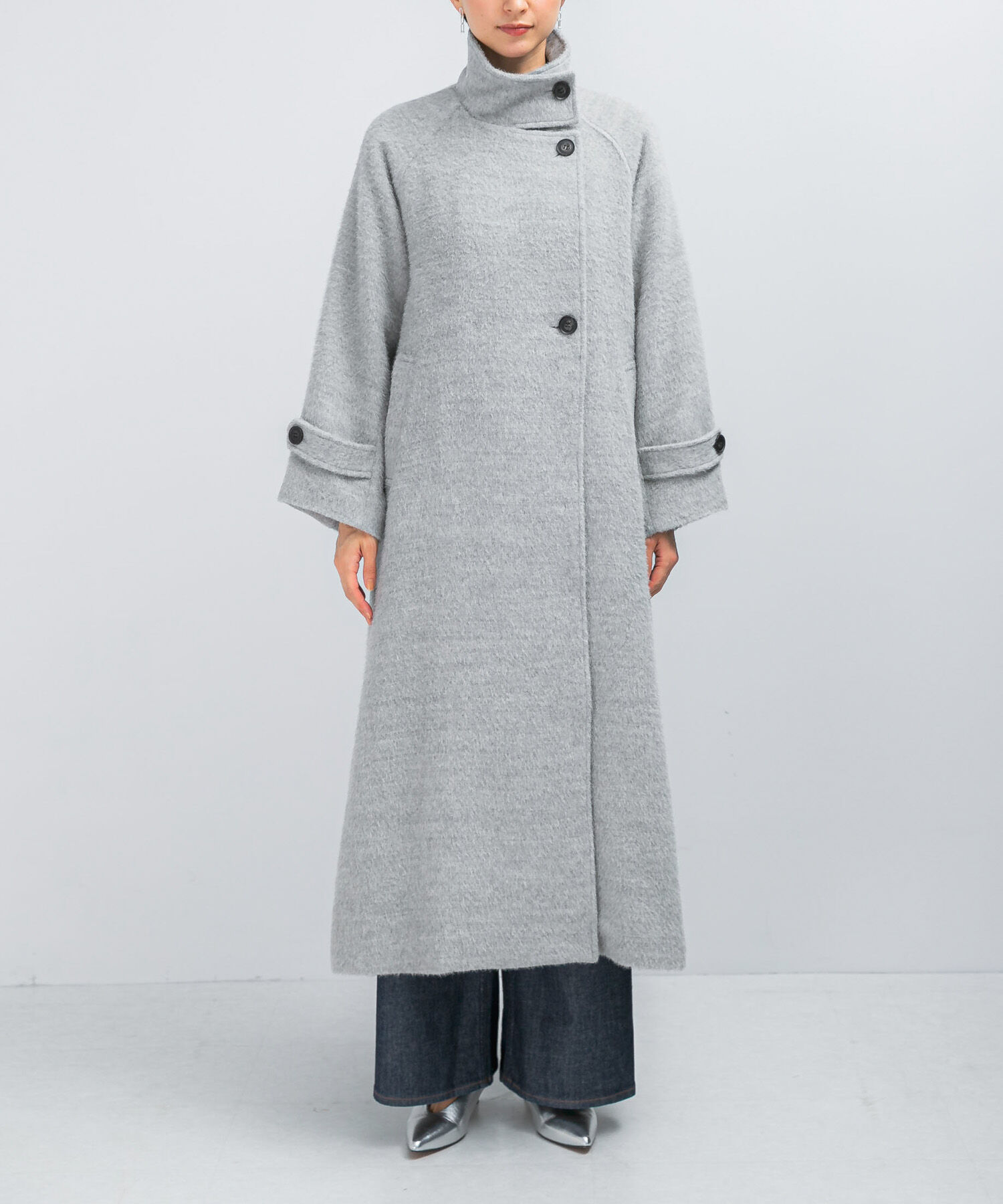 URBAN RESEARCH ROSSO「アルパカ混シャギースタンドコート」|ノーカラーコート|