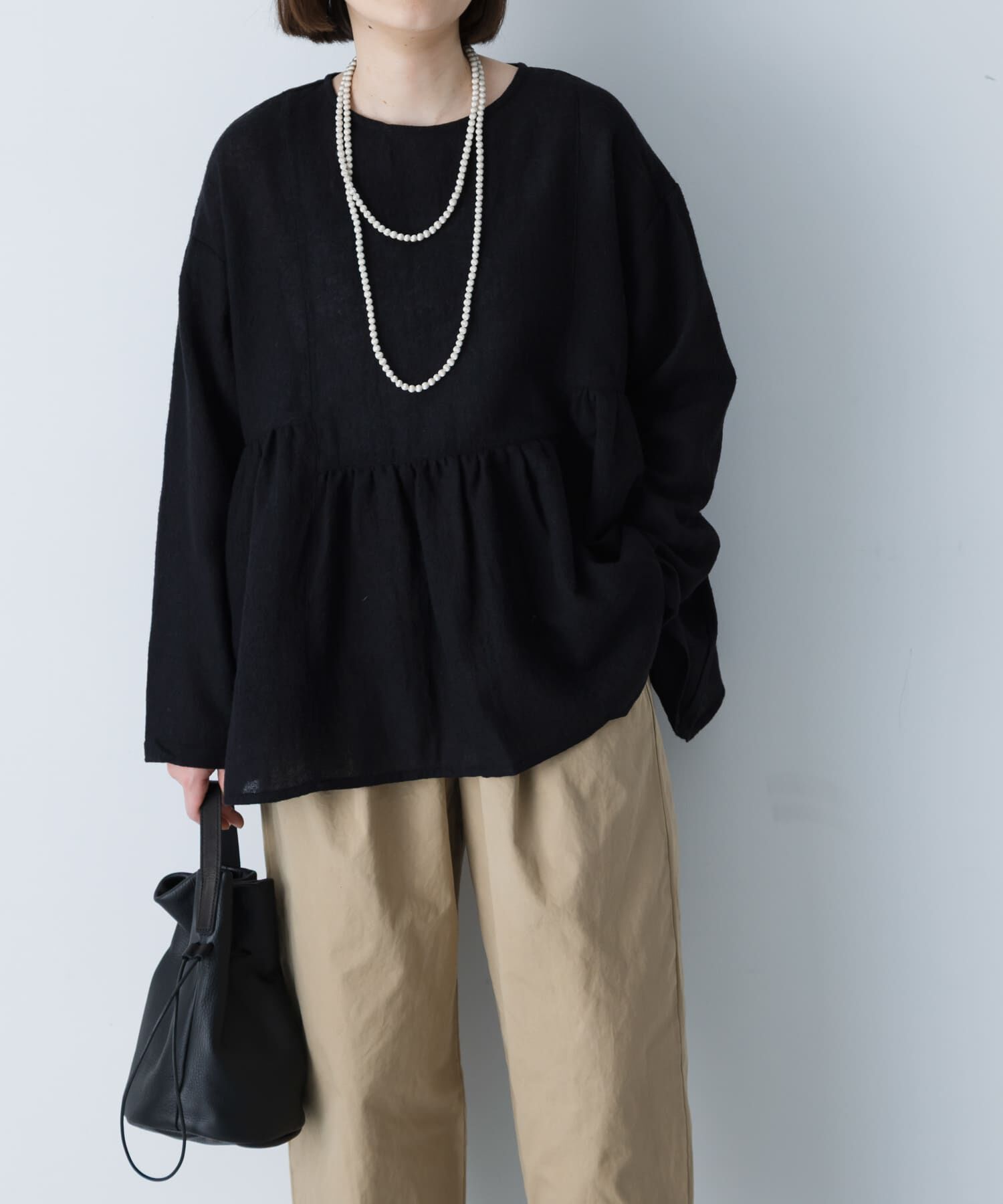 かぐれ「ウールガーゼギャザープルオーバー」|シャツ・ブラウス|