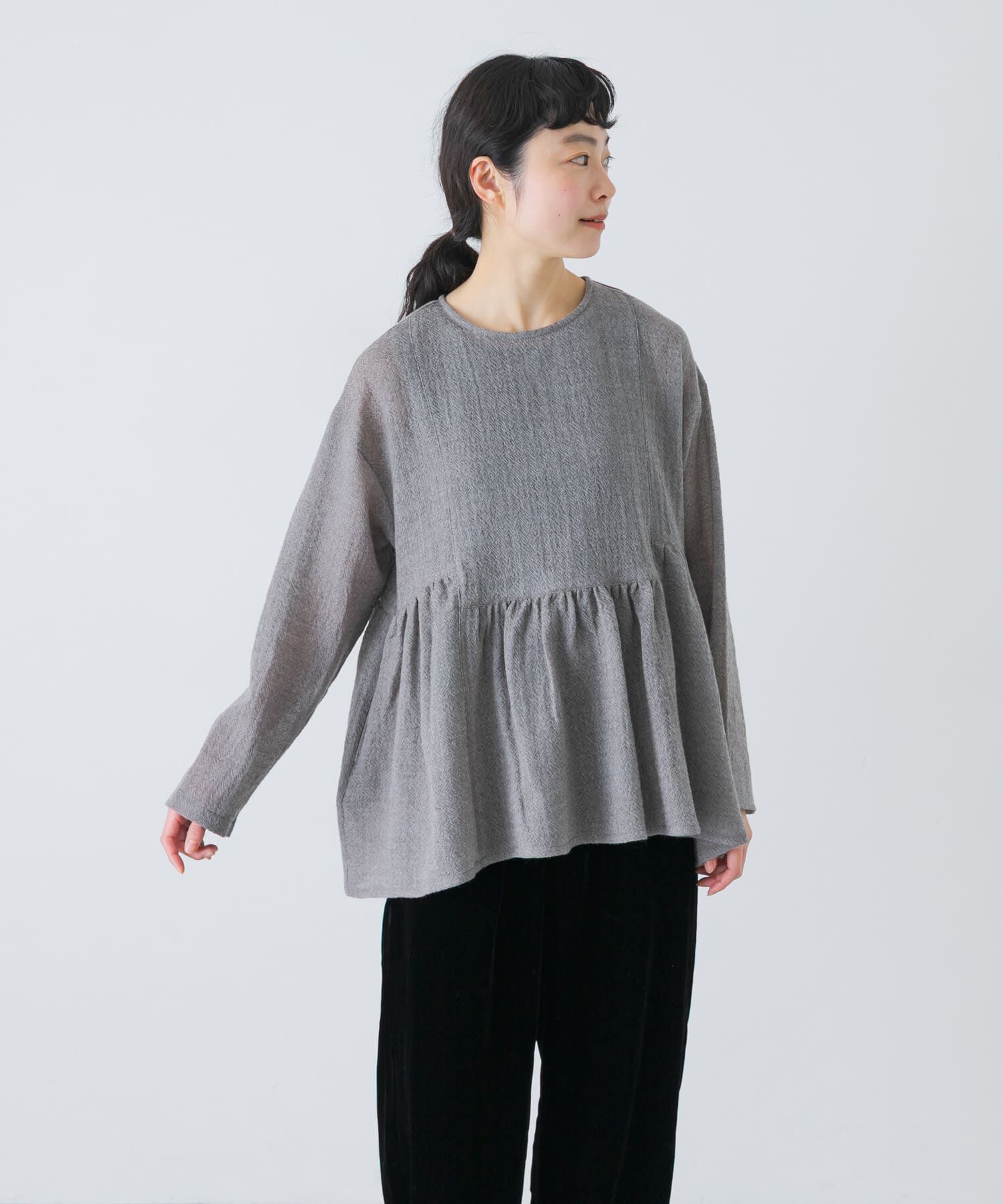 かぐれ「ウールガーゼギャザープルオーバー」|シャツ・ブラウス|