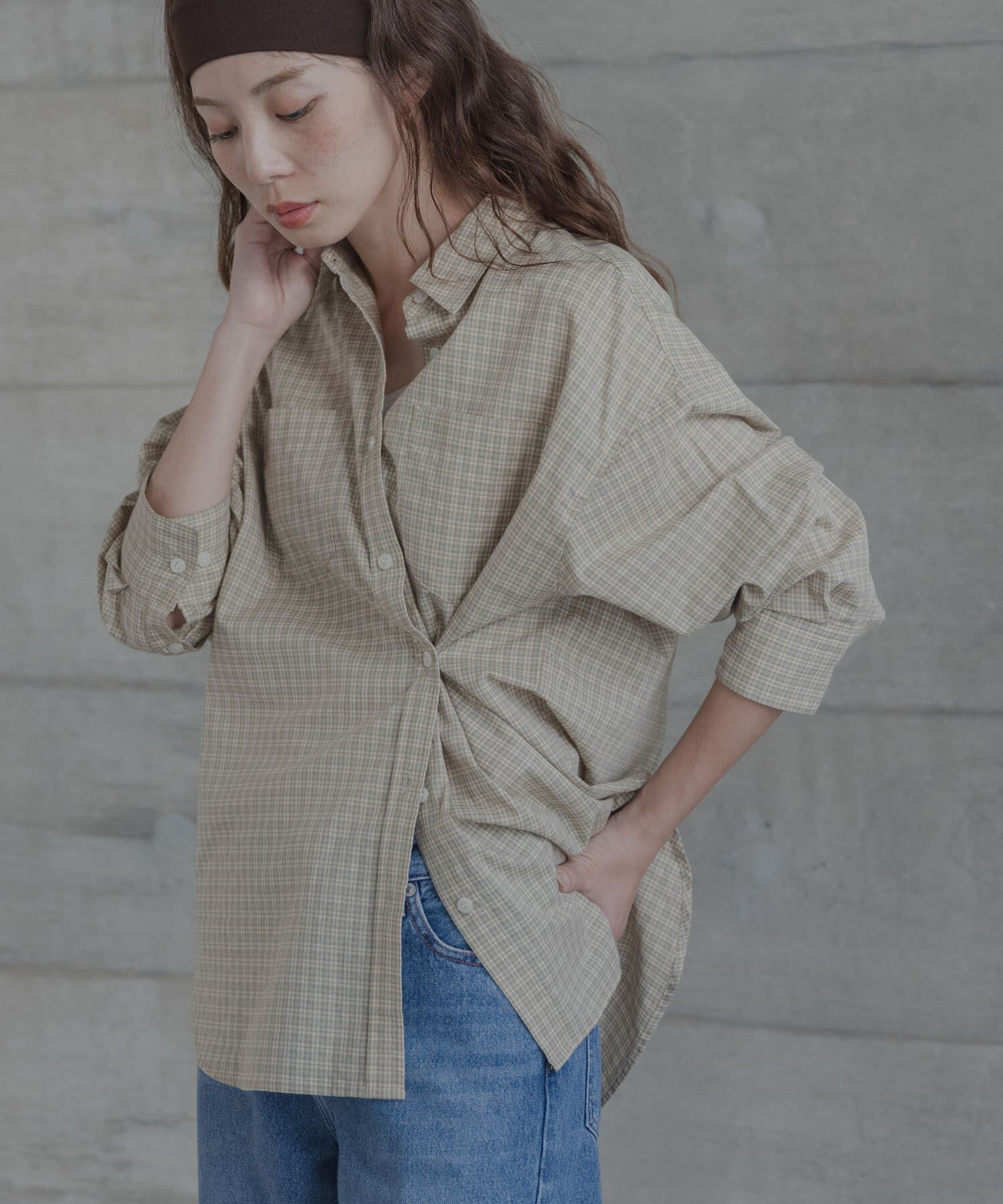 Sonny Label 「ドビーチェックアシメシャツ」|シャツ・ブラウス|ベージュ