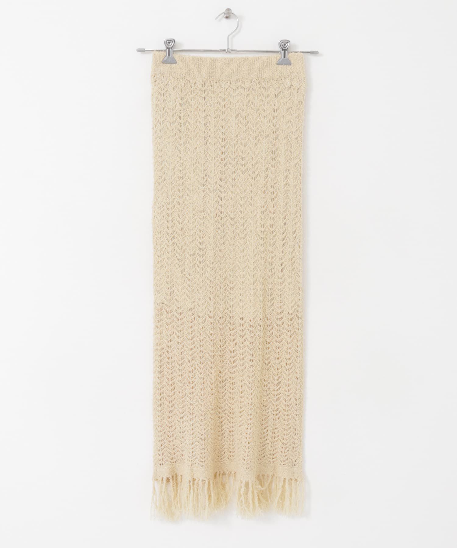  「フリンジ透かし編みニットスカート」|スカート|