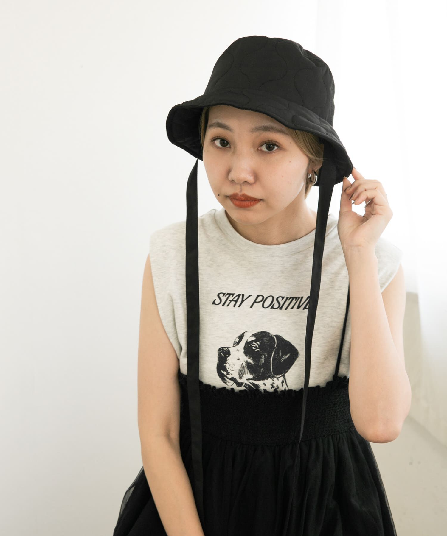  「リボン付きキルティングバケットHAT」|ハット|