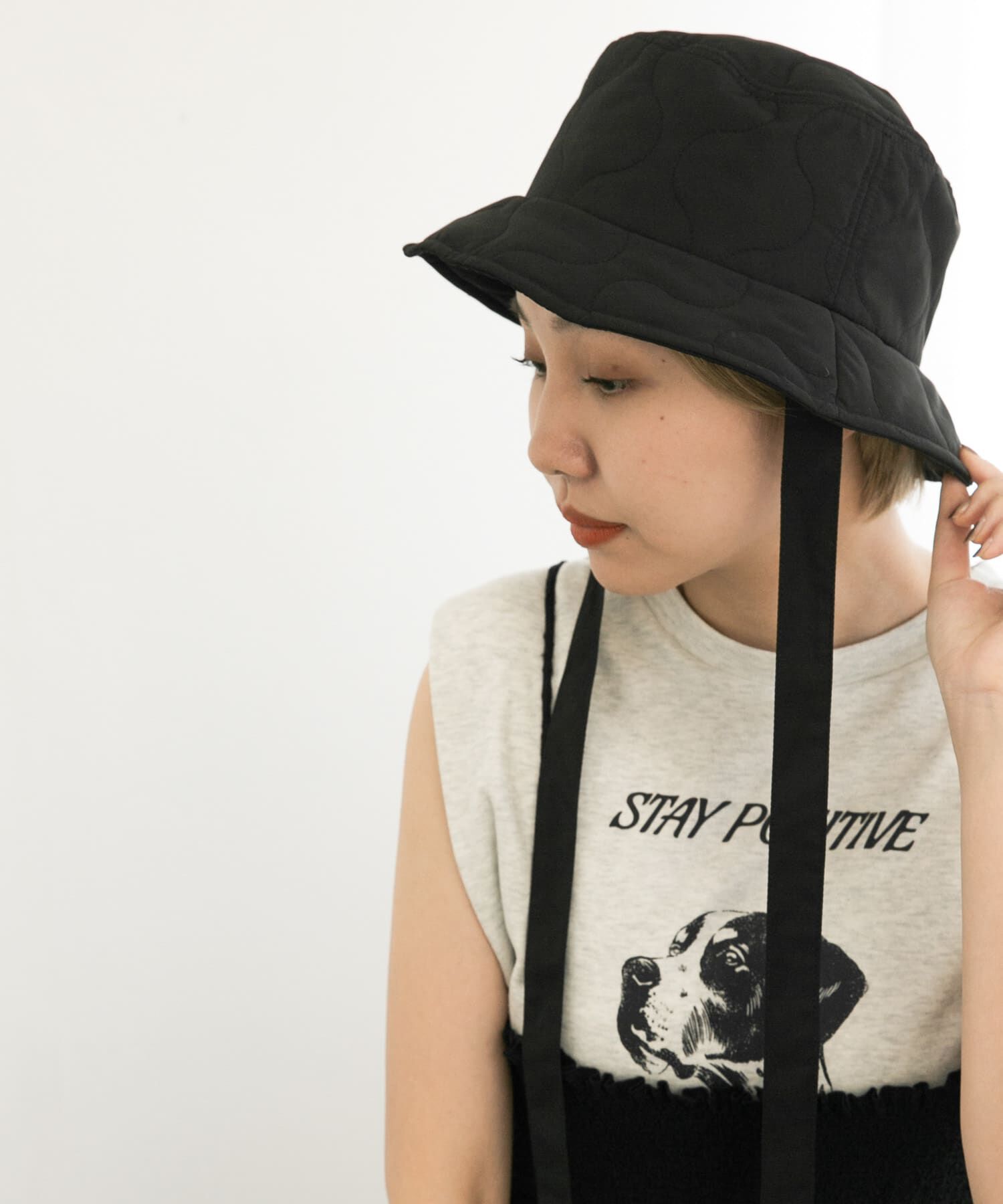  「リボン付きキルティングバケットHAT」|ハット|