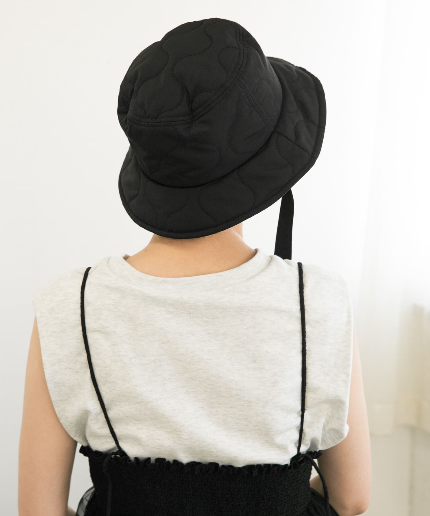  「リボン付きキルティングバケットHAT」|ハット|