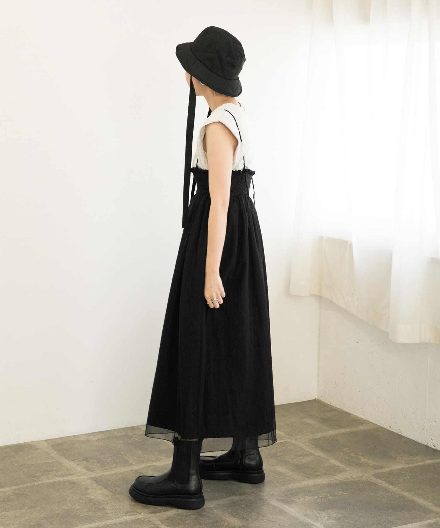  「リボン付きキルティングバケットHAT」|ハット|