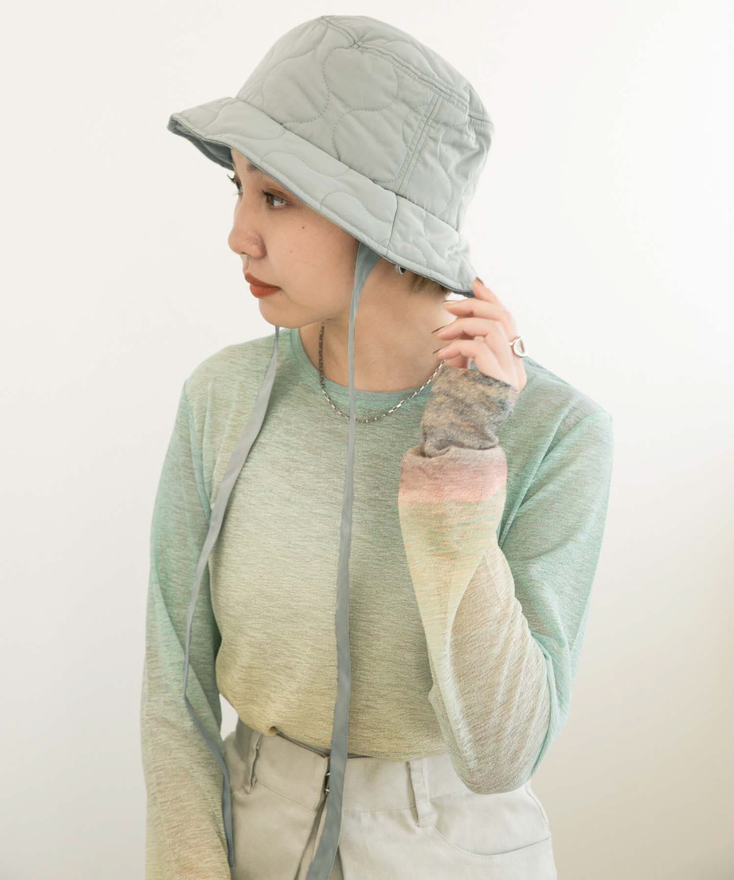  「リボン付きキルティングバケットHAT」|ハット|