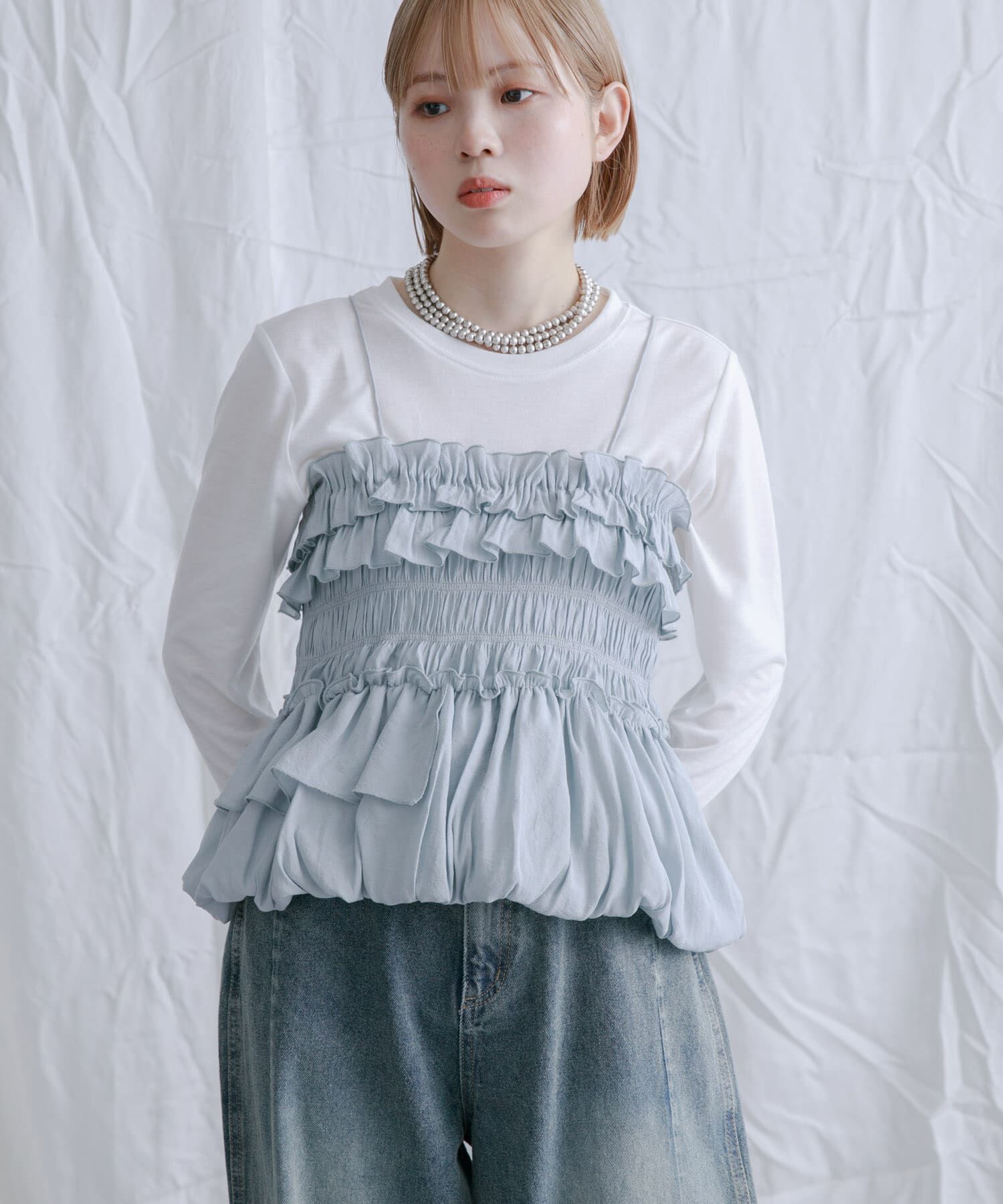  「シャーリングビスチェSETトップス」|Tシャツ・カットソー|