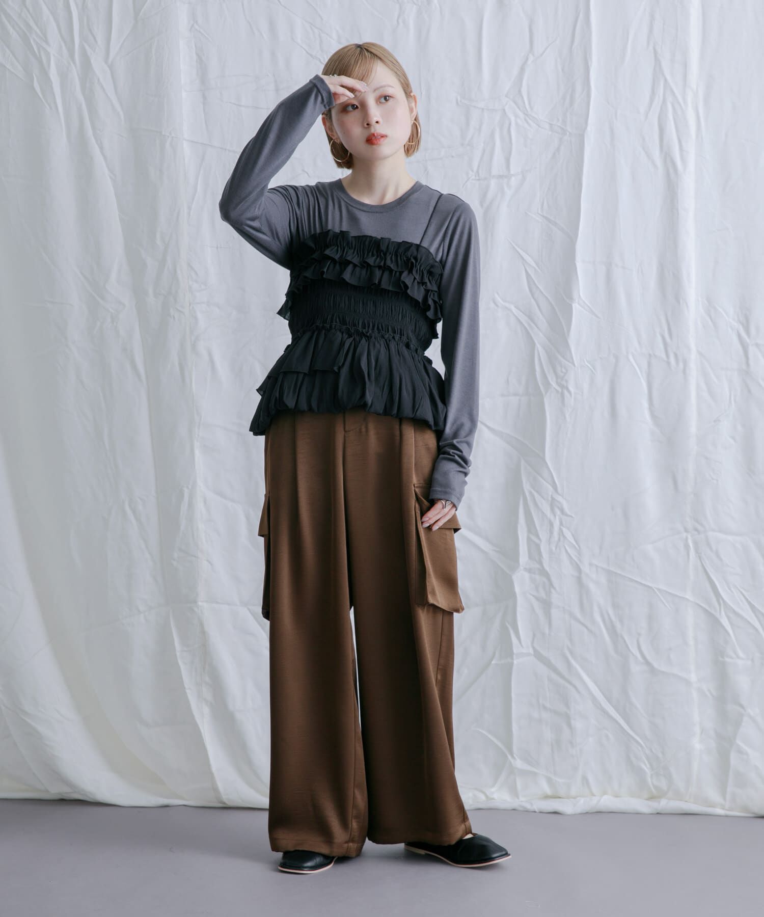  「シャーリングビスチェSETトップス」|Tシャツ・カットソー|