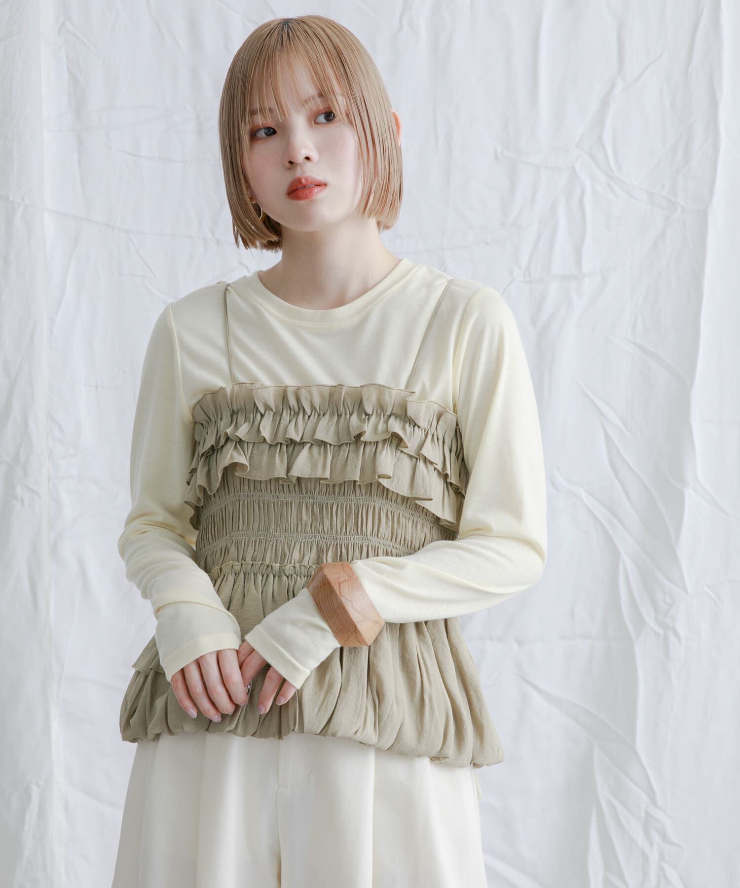  「シャーリングビスチェSETトップス」|Tシャツ・カットソー|