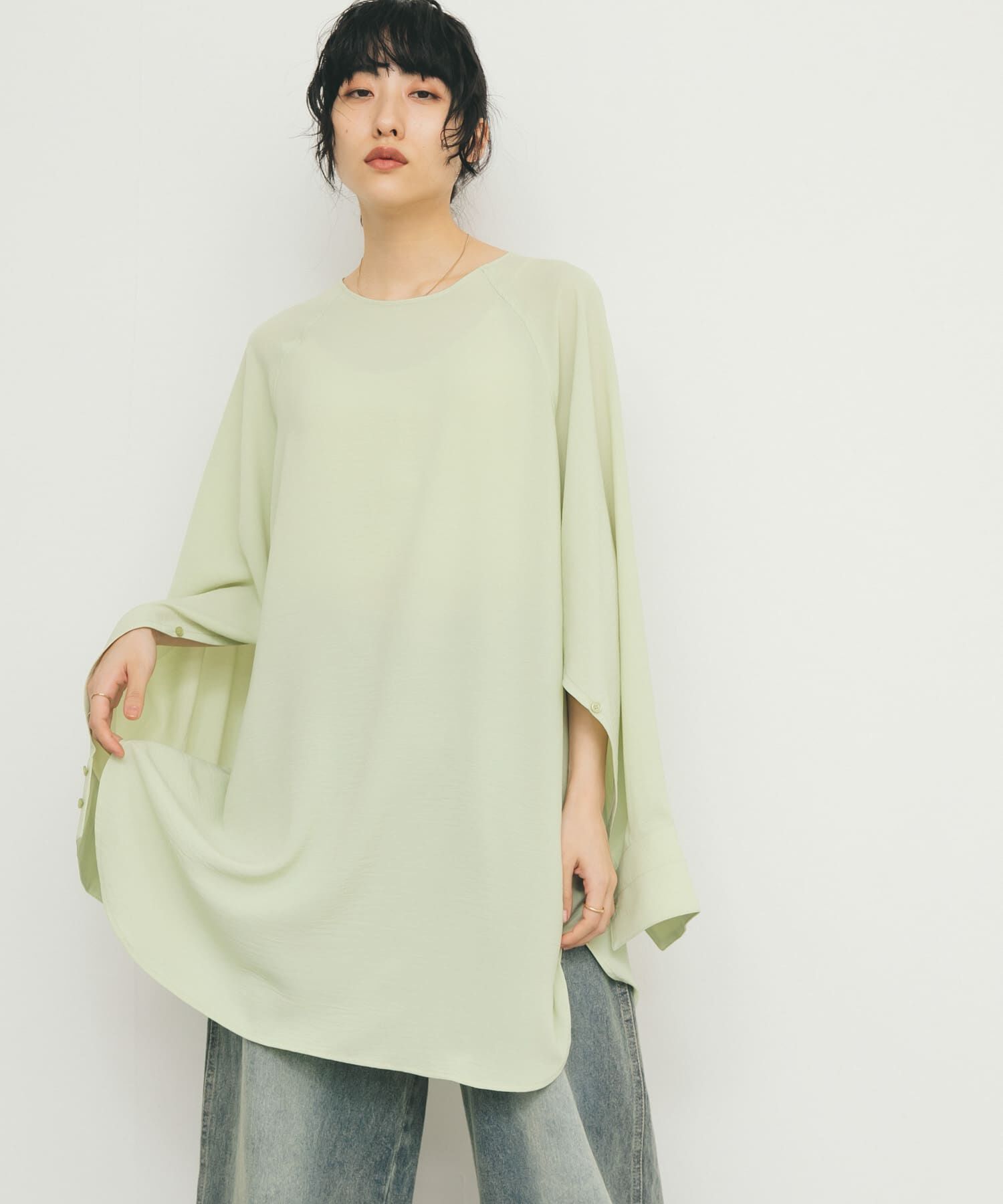  「2WAYスリットスリーブチュニック」|チュニック|グリーン