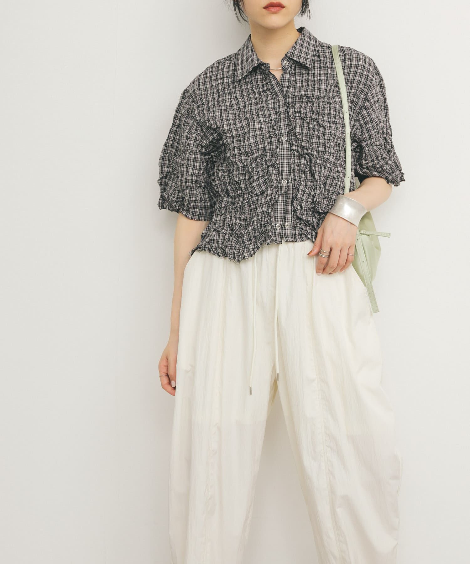  「ワッシャーチェックシャツ」|シャツ・ブラウス|グレー系その他