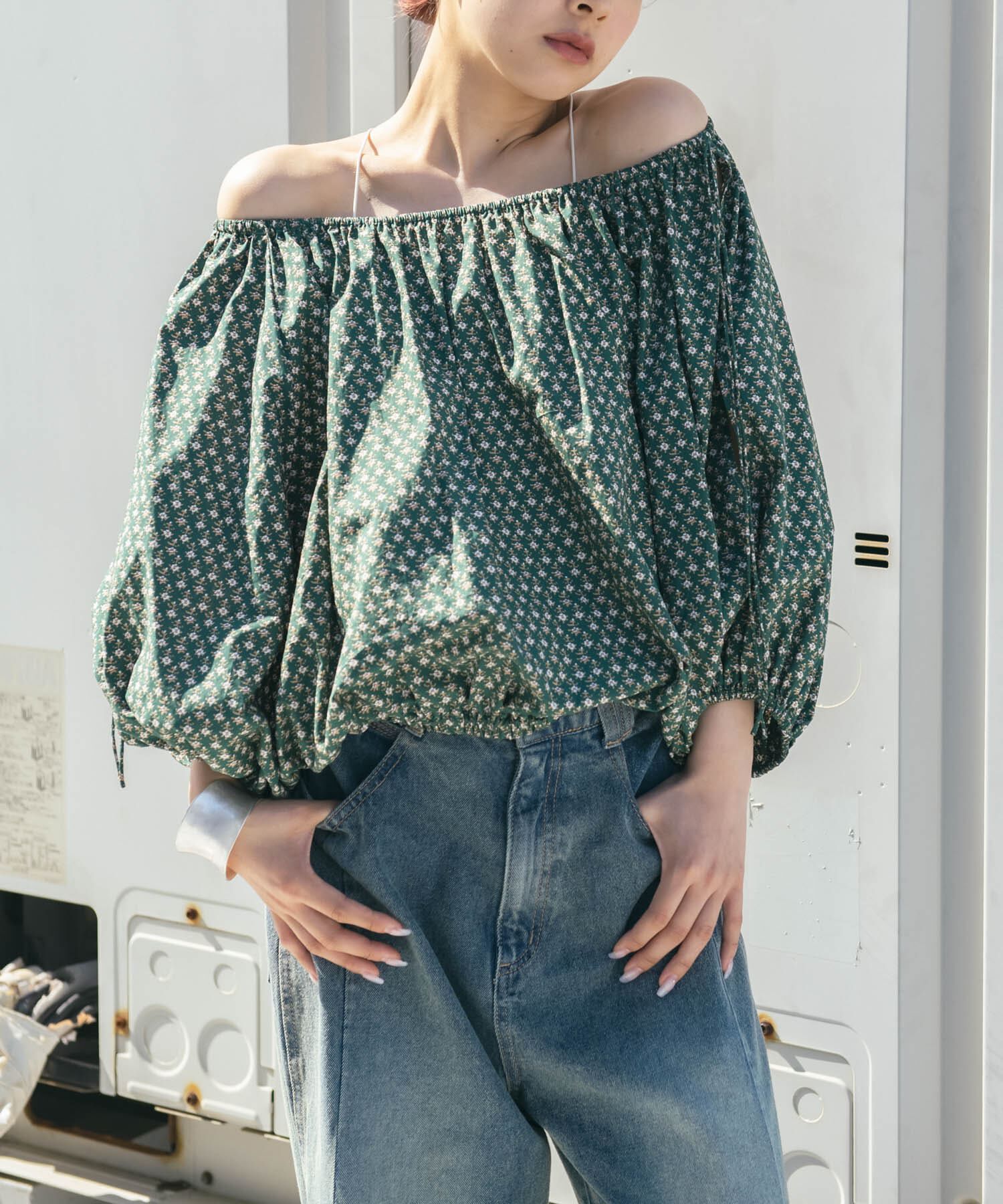  「2WAYフラワープリントブラウス」|シャツ・ブラウス|グリーン系その他