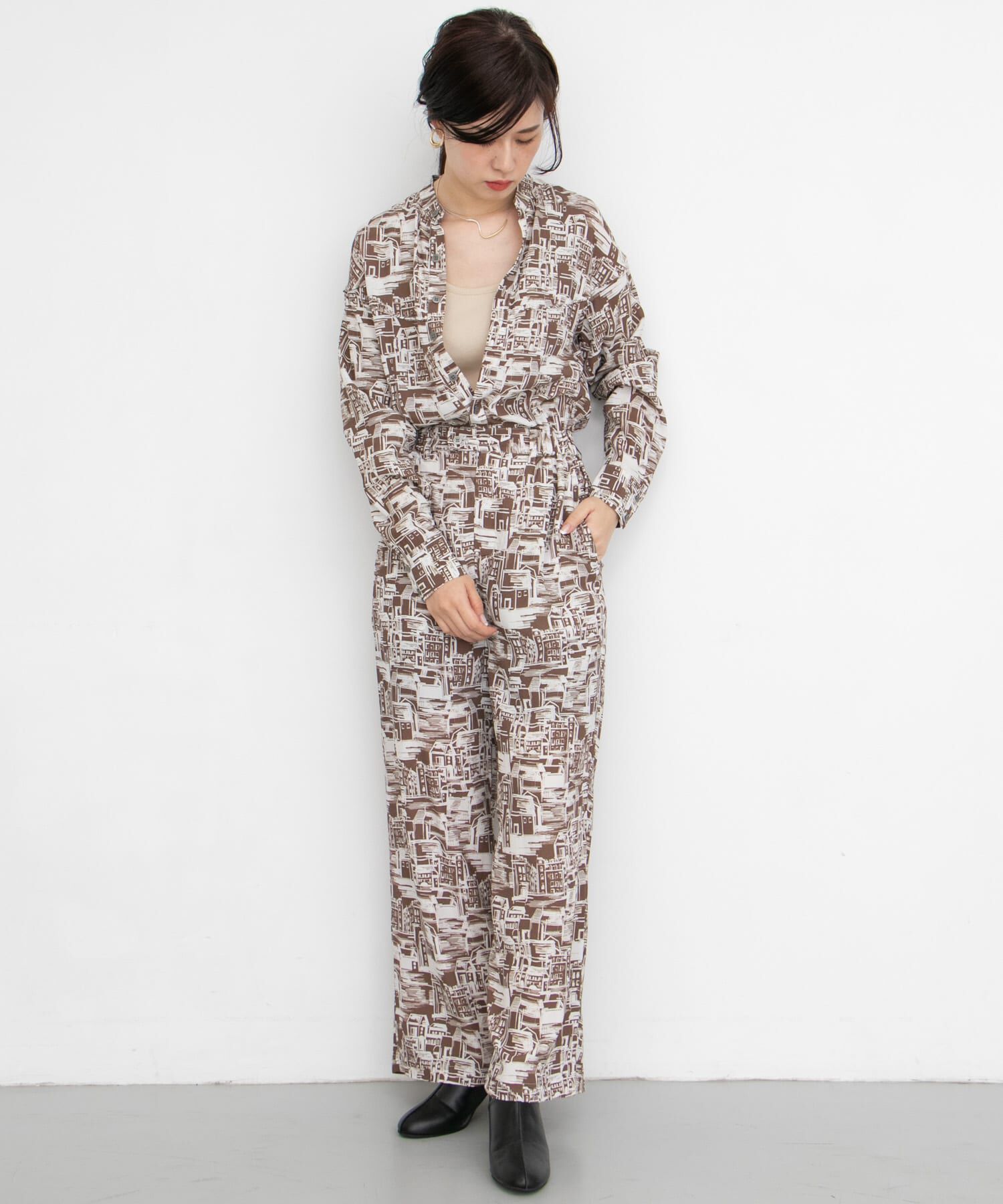  「townプリントジャンプスーツ&there4;」|スカート|ブラウン