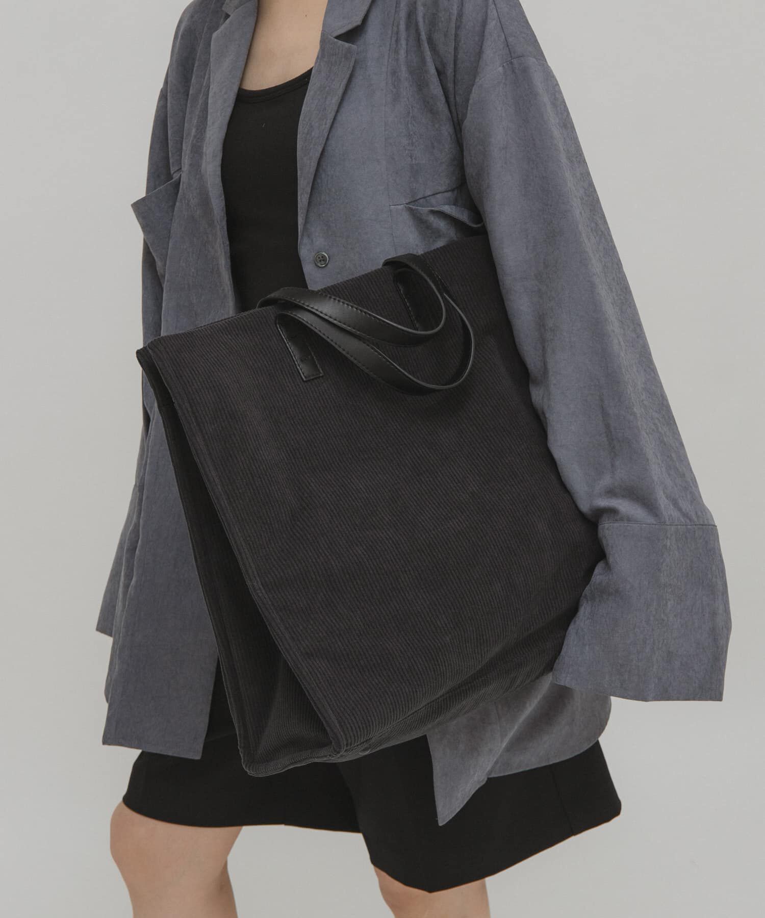  「コーデュロイスクエアビッグBAG」|トートバッグ|チャコールグレー