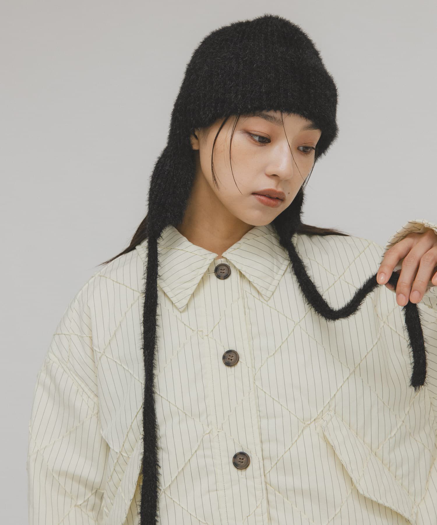  「シャギーフライトニットHAT」|ニット帽|ブラック