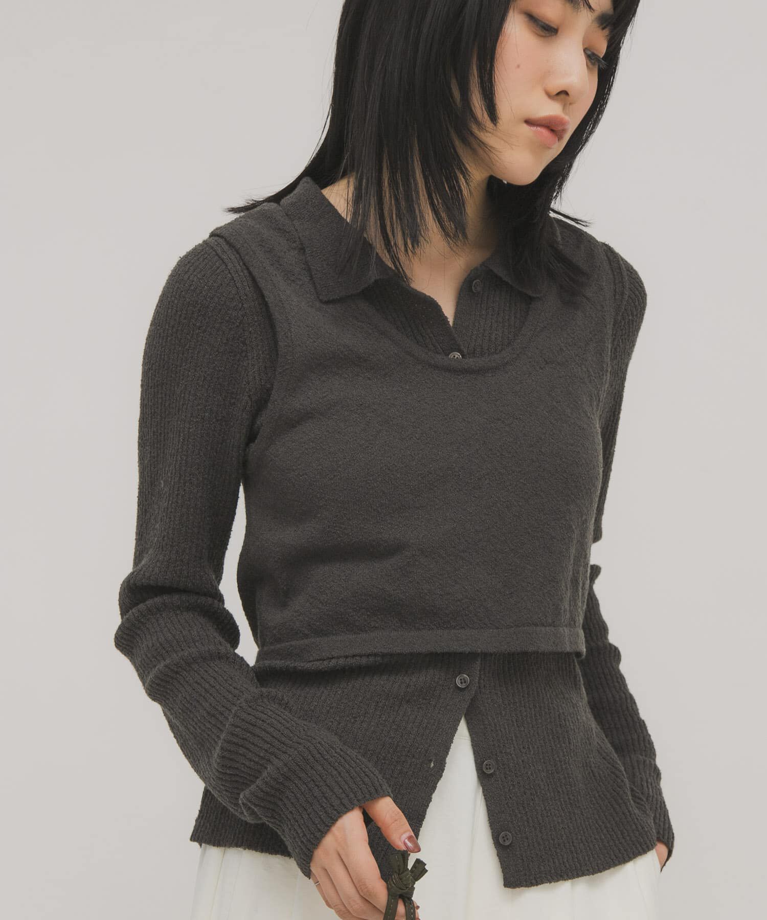  「『一部WEB限定カラー』ミニブークレレイヤードニットシャツ」|ニット・セーター|