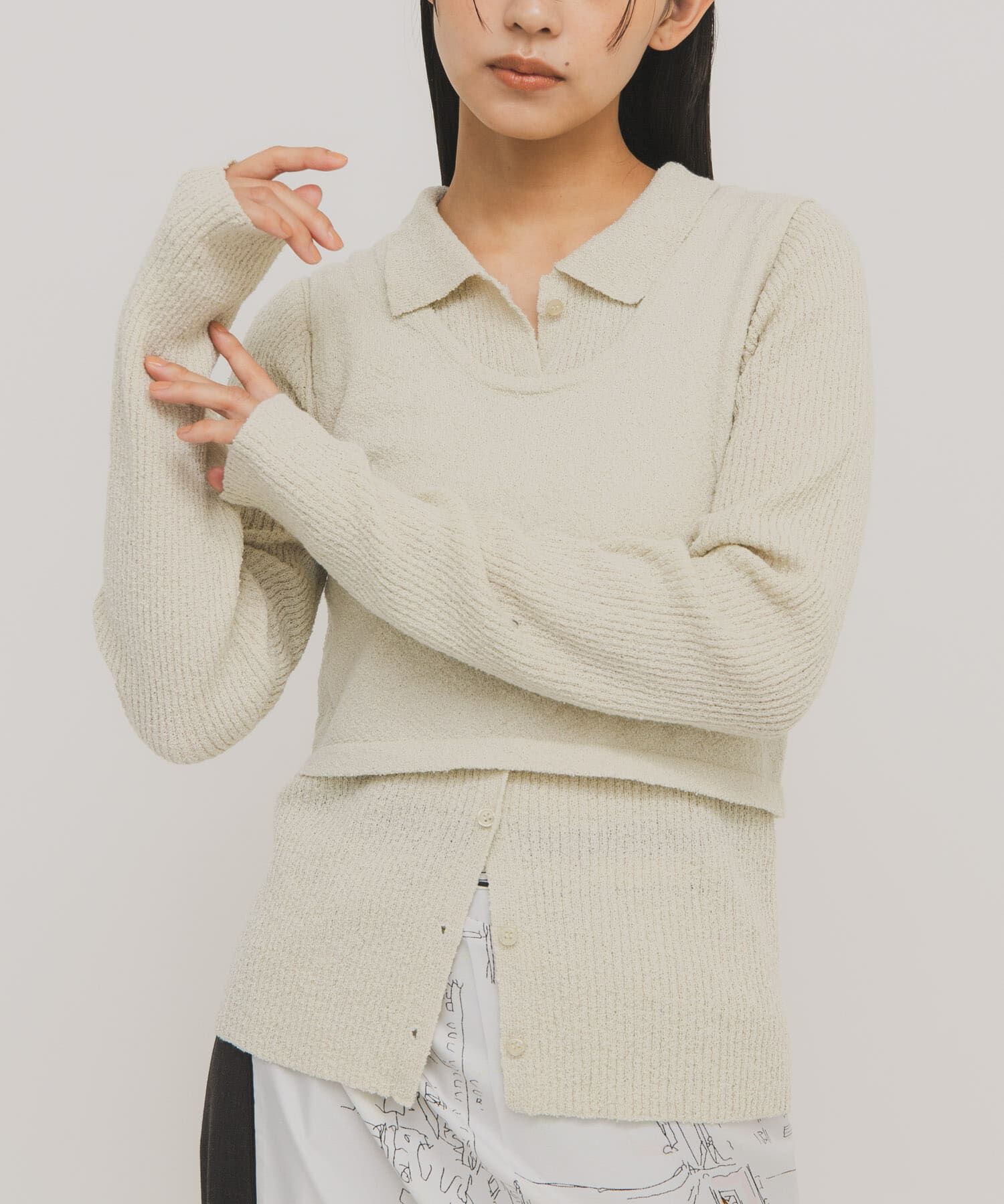  「『一部WEB限定カラー』ミニブークレレイヤードニットシャツ」|ニット・セーター|