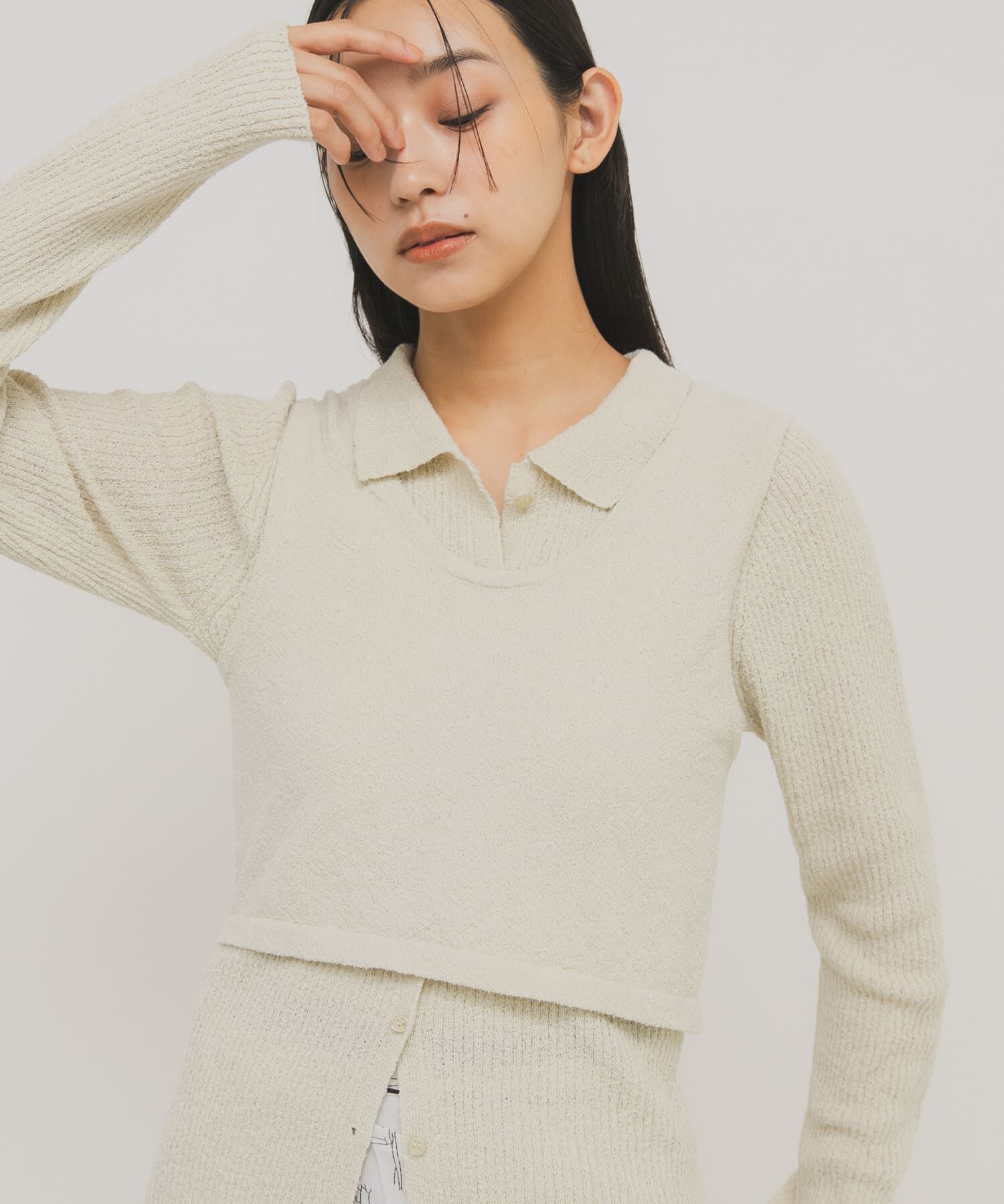  「『一部WEB限定カラー』ミニブークレレイヤードニットシャツ」|ニット・セーター|