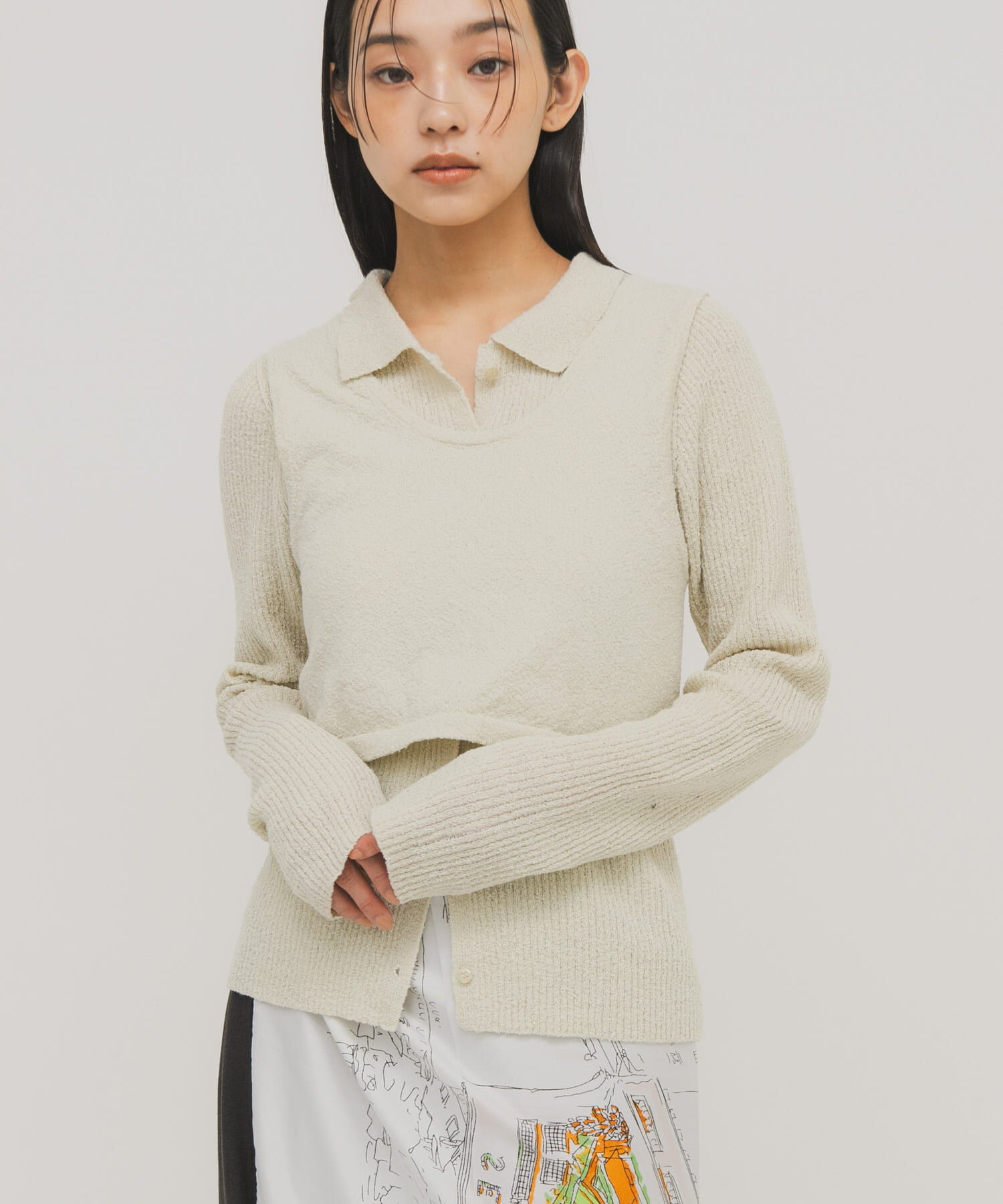  「『一部WEB限定カラー』ミニブークレレイヤードニットシャツ」|ニット・セーター|