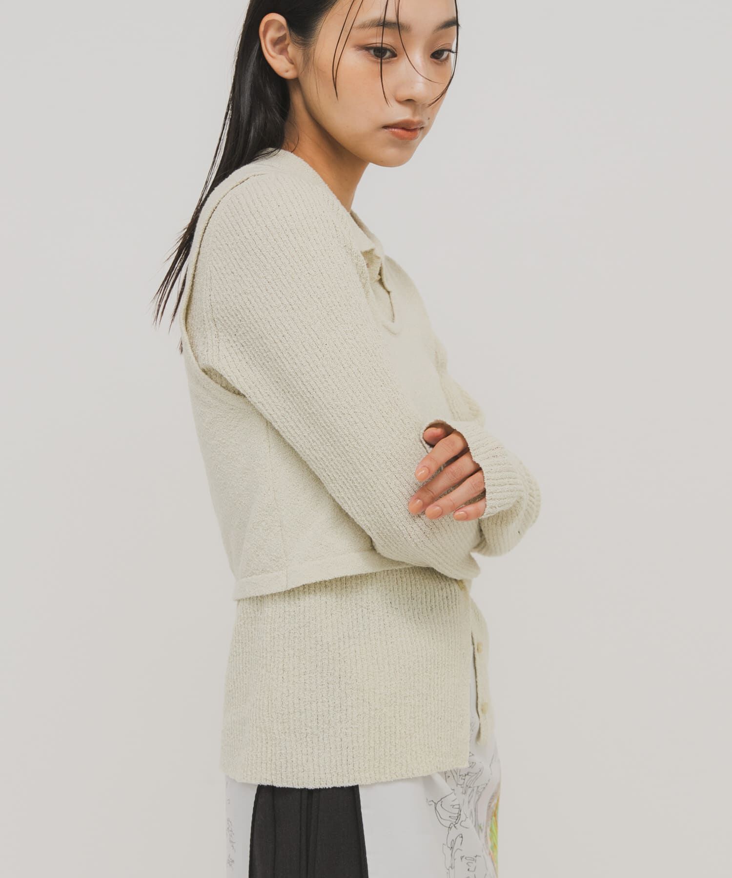  「『一部WEB限定カラー』ミニブークレレイヤードニットシャツ」|ニット・セーター|