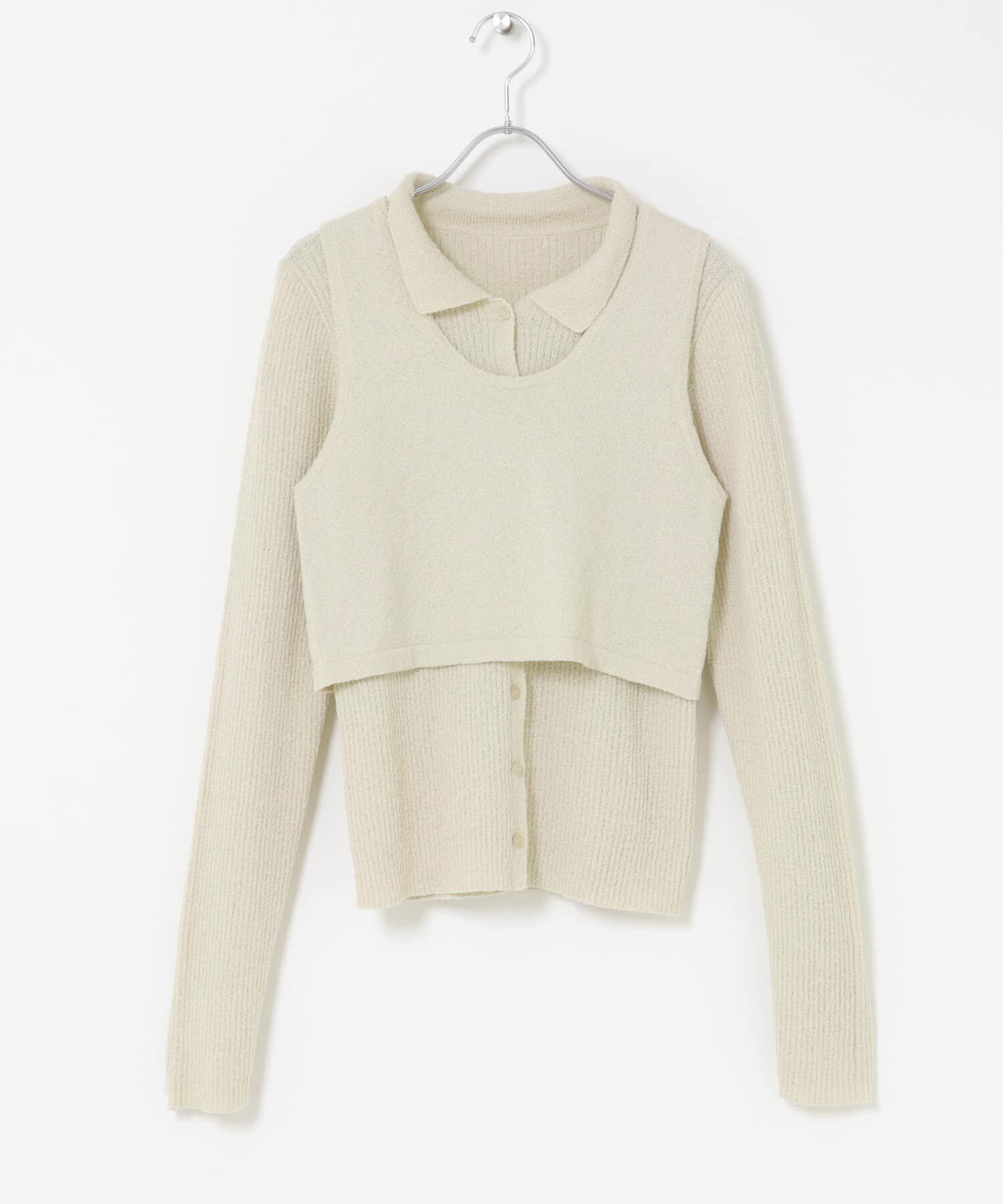  「『一部WEB限定カラー』ミニブークレレイヤードニットシャツ」|ニット・セーター|